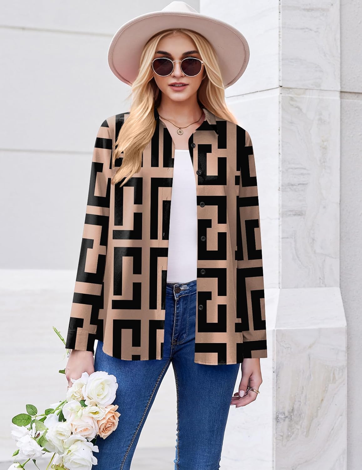 ZEAGOO Button Down Shirt for Women Long Sleeve Blouses Floral Printed Tops Business Casual Work Outfits S-XXL - Image 3