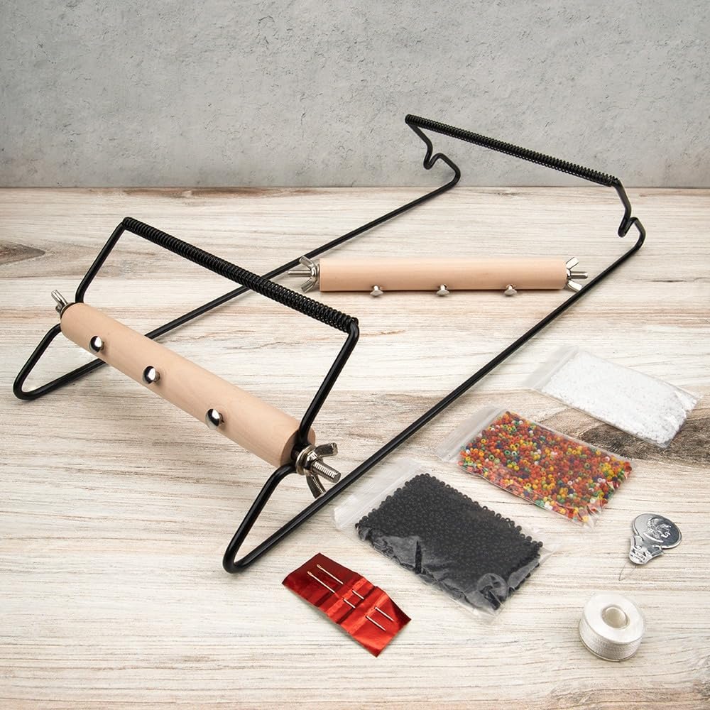 Craft County Beadsmith Metal Bead Loom Kit | Includes Thread, Needles, 18-Gram Glass Beads, & Wire Loop Needle Threader | Bracelets, Necklaces, Belts, & More!