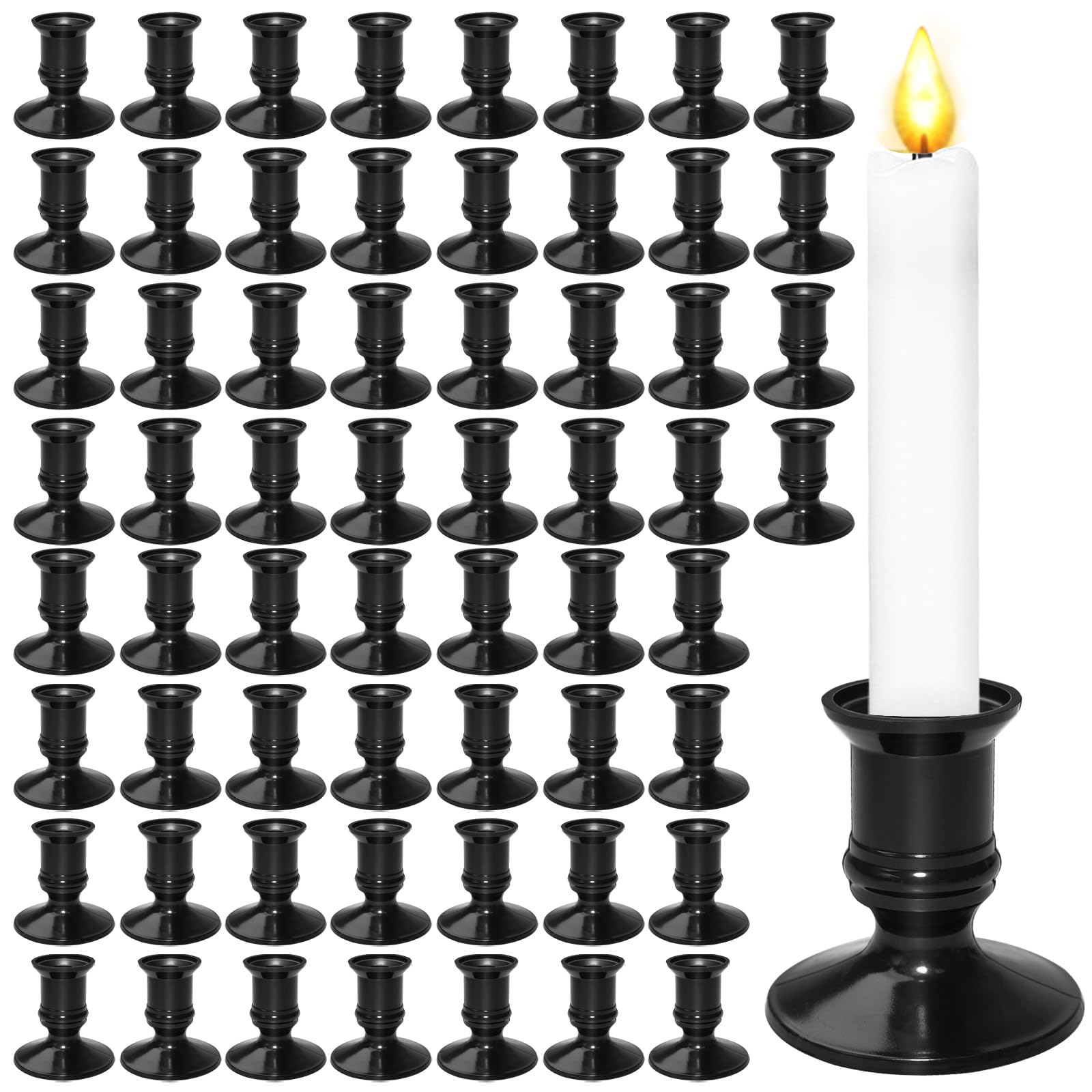Świeczniki stożkowe do okien, plastikowe, stożkowe, tradycyjne świeczniki, czarny, na Halloween, Boże Narodzenie, ślub, stół, dekoracja domu, na imprezę, 60 szt., czarne