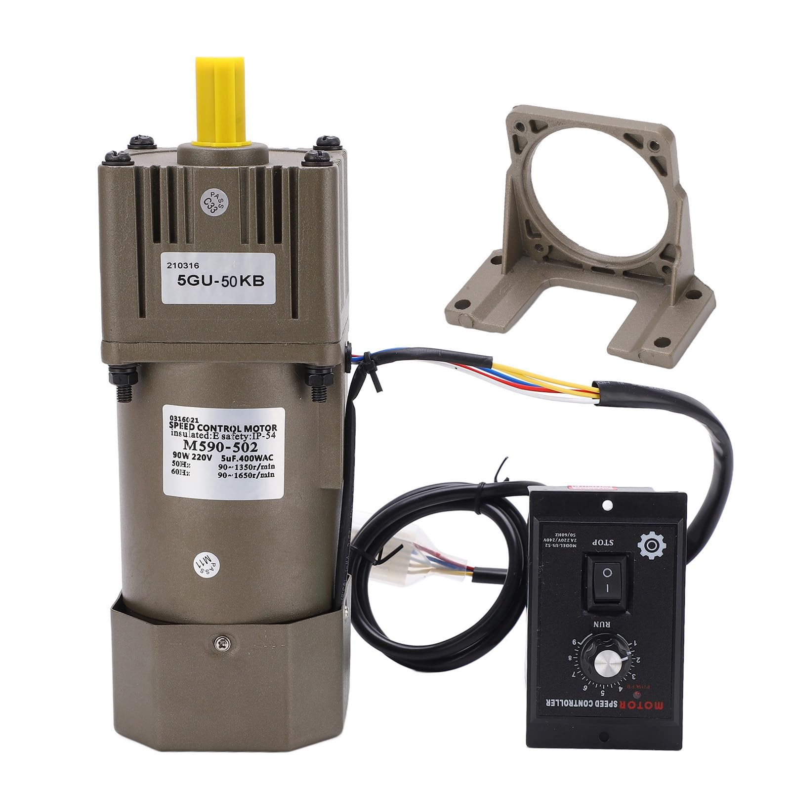 AC 220V 90W Motor mit einstellbarer Drehzahl Stufenlos regelbarer Frequenzumrichtermotor mit Getrieberegler und Halterung (50K)
