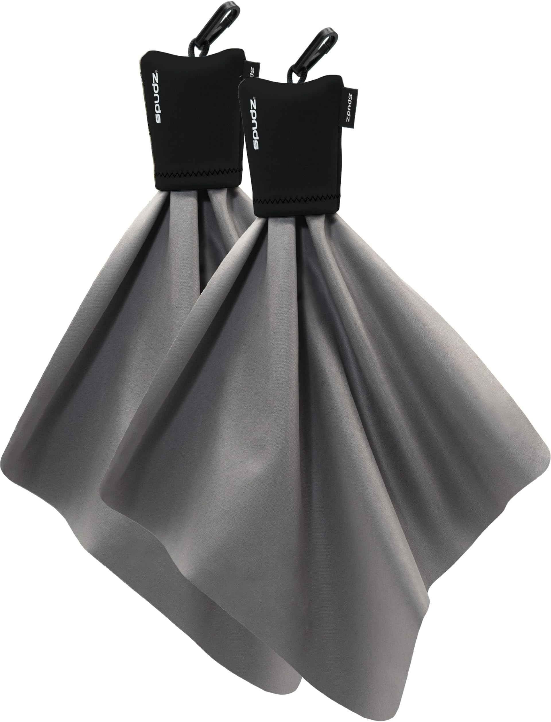 SPUDZ Classic Microfiber Lens Cleaner – Clip-On Pouch, Washable – for Binoculars, Scopes, Glasses, Screens | Black, 10 x 10 Inch (2-Pack)