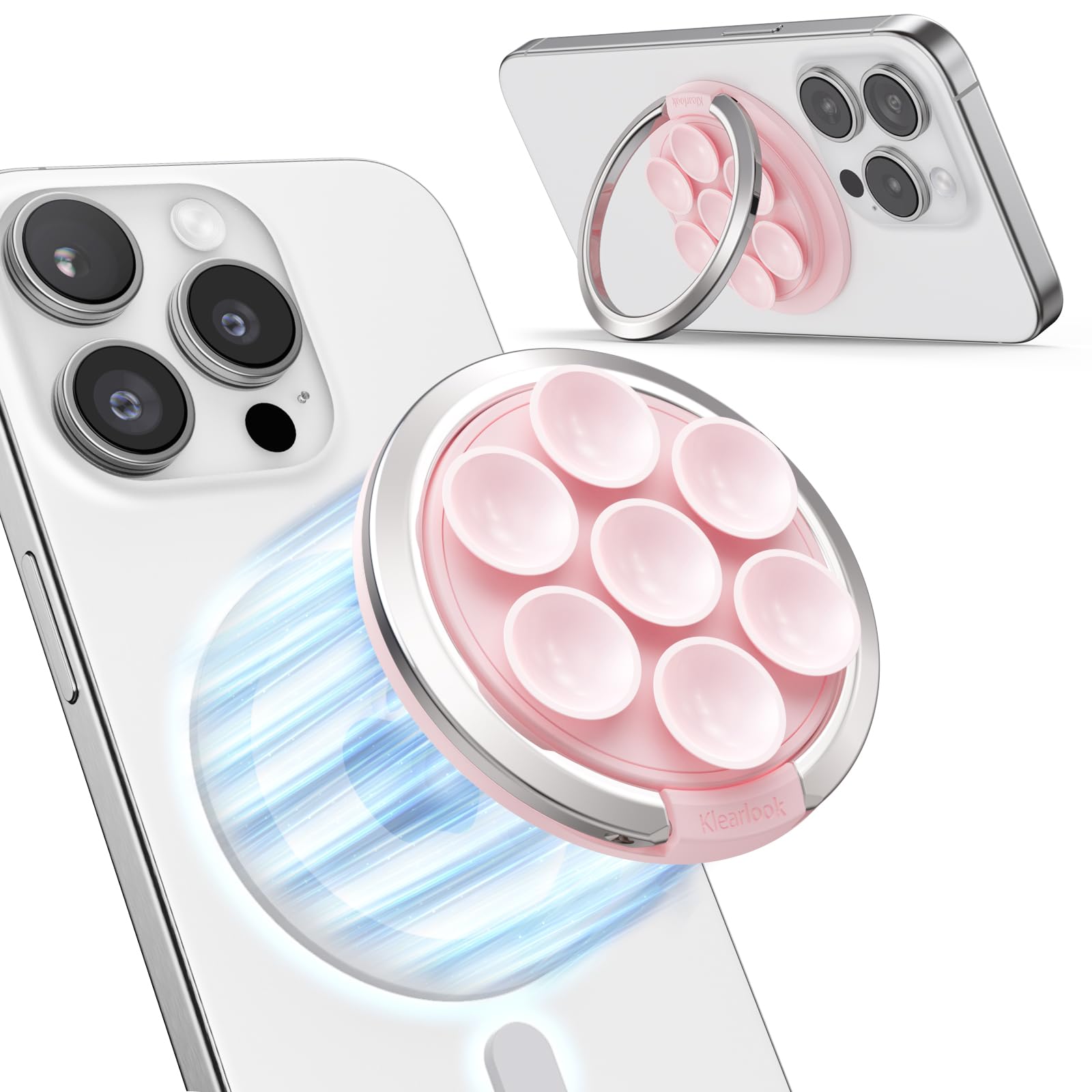 Klearlook Magnetic Suction Cup Phone Ring Grip for MagSafe, Adjustable Phone Stand for iPhone 16/15/14/13/12 Series, Hands-Free Selfie/Video for TikTok Influencers, Women Girl Teen Gift, Light Pink