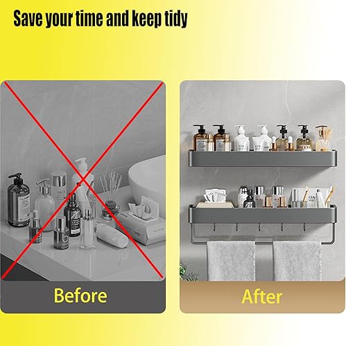 Miniatura 6 de Paquete de 3 estantes de ducha autoadhesivos con soporte para jabón, organizadores de baño, fácil instalación, superficies lisas, construcción de