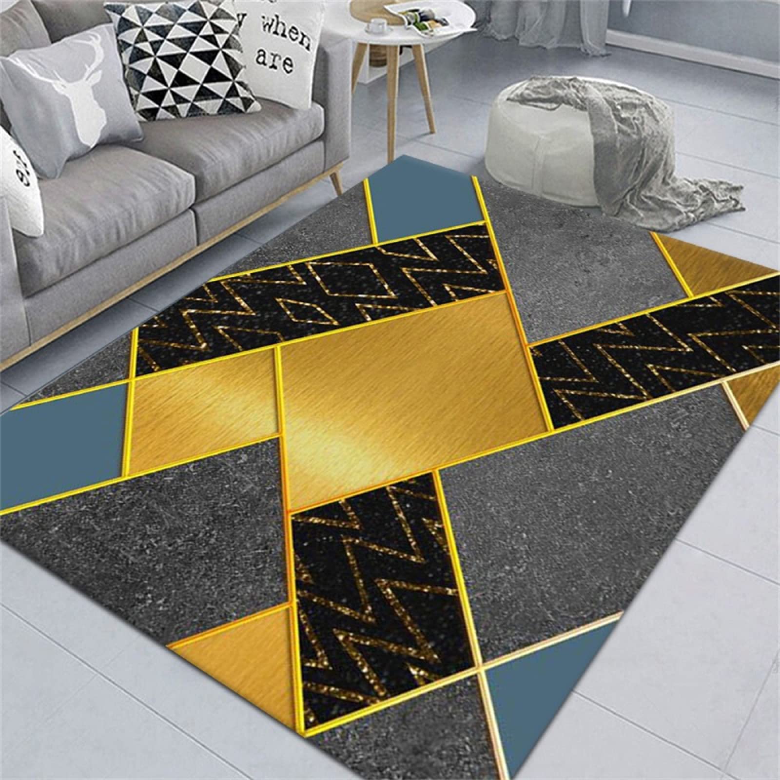 Tapis de chambre 80x160cm gris géométrique et moderne pour lit adulte
