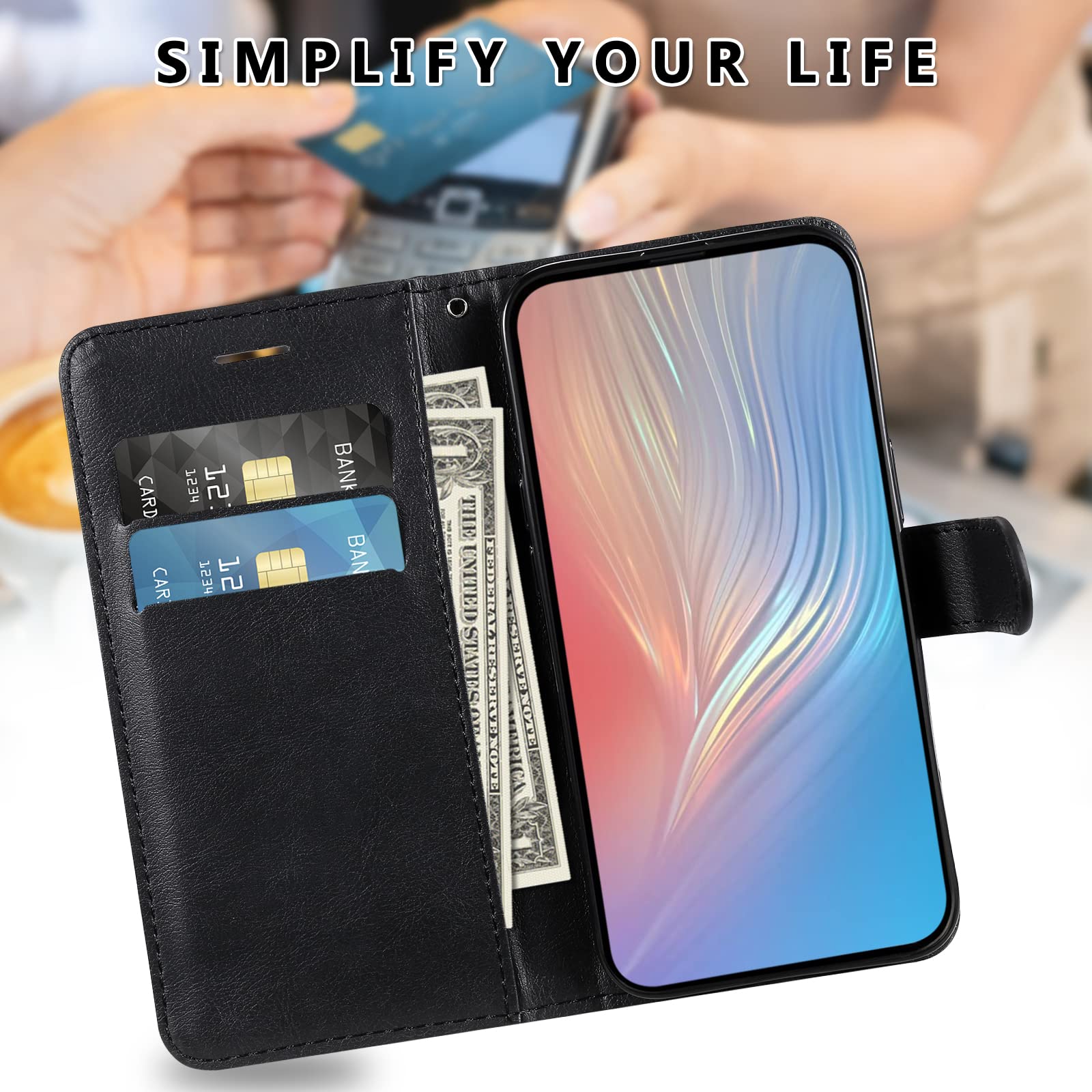 Cover per Oppo Realme GT Neo 2, Premium Portafoglio PU Custodia in PU Pelle, Flip Libro TPU Bumper Caso per Oppo Realme GT Neo 2, Nero