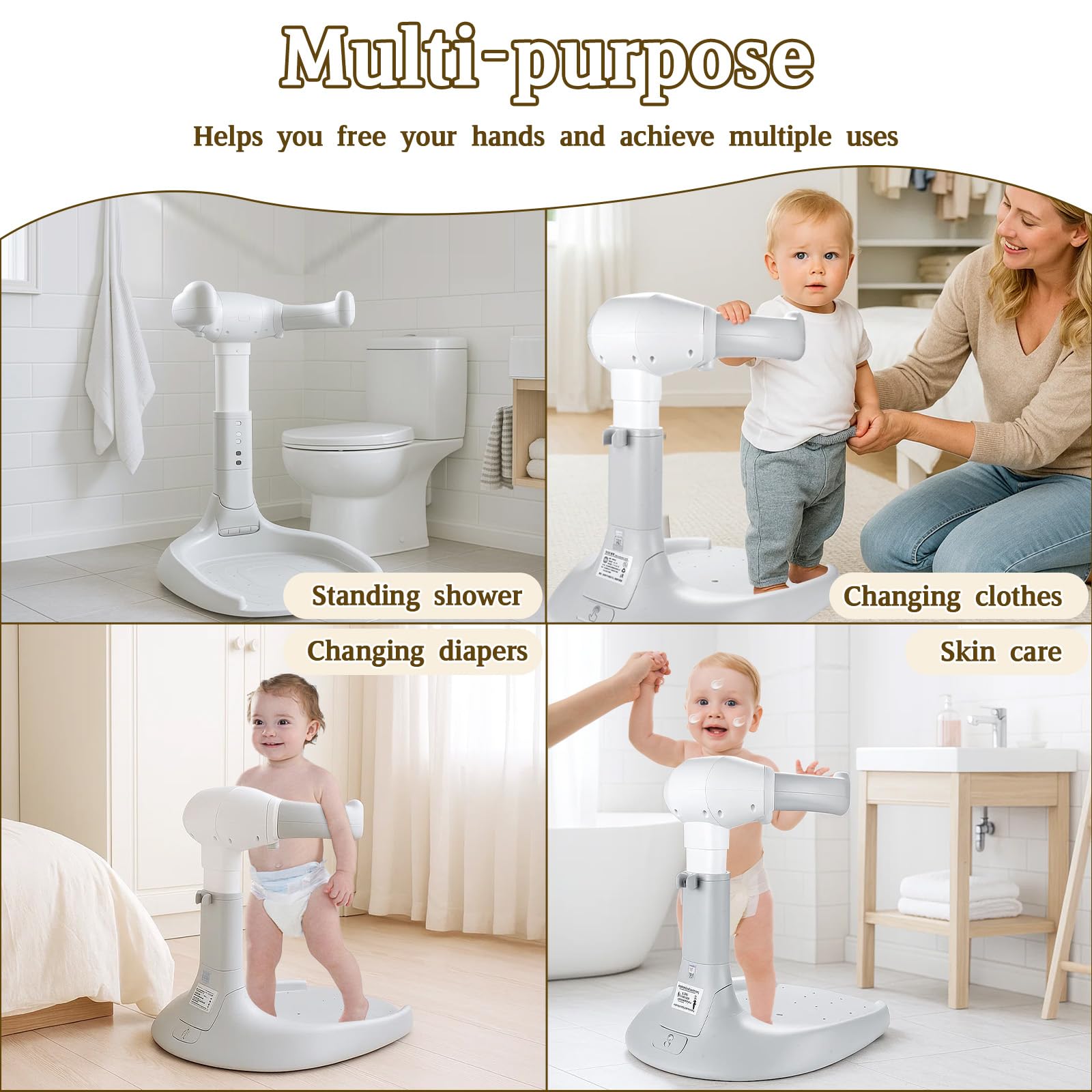 Soporte Baño Bebe, Soporte Bañera Bebe Ajustable para 8-36 Meses, Asiento Ducha con Base Antideslizante para Bañarse y Cambiar Pañales