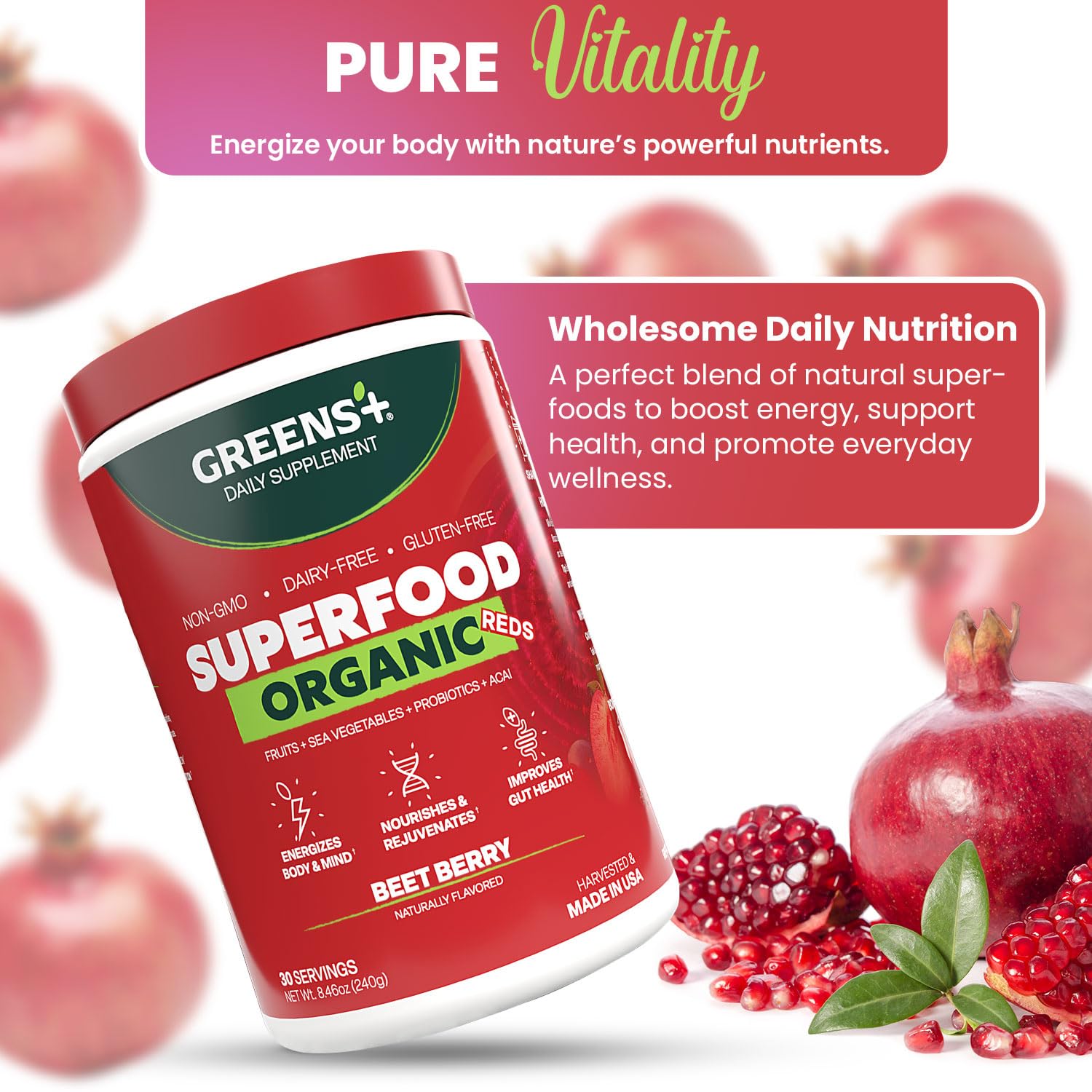 Greens+ Organic Reds Superfood Powder, Antioxidant Energy Powder 8.78 oz — Amazon image 8