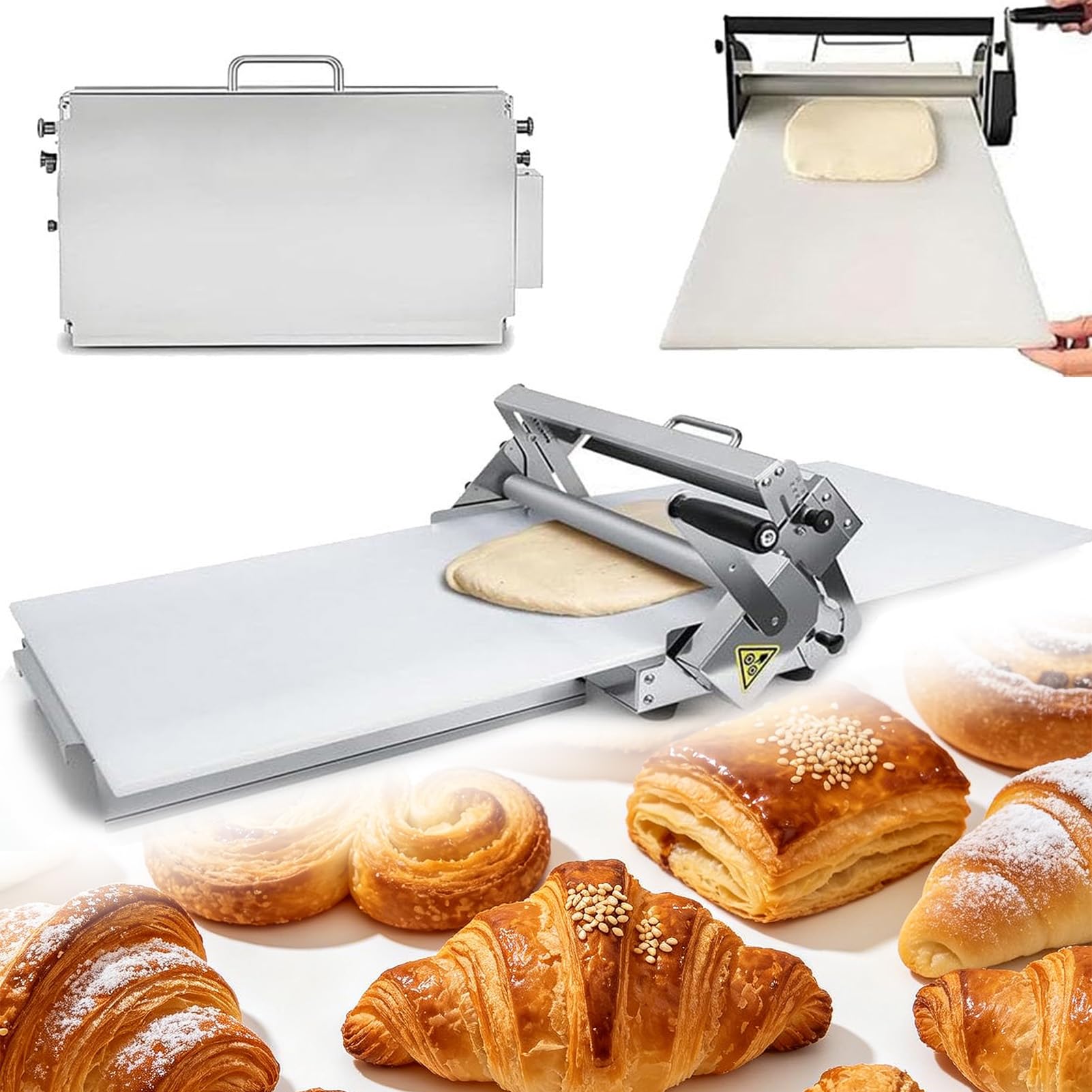 SUYUDD Foldable Dough Sheeter, Manual Stainless Steel Dough Rolling Tool, 0-27mm Thickness Adjustment, 30x60cm/40x90cm Large Size Press Board, For Puff Pastry And Croissant Making