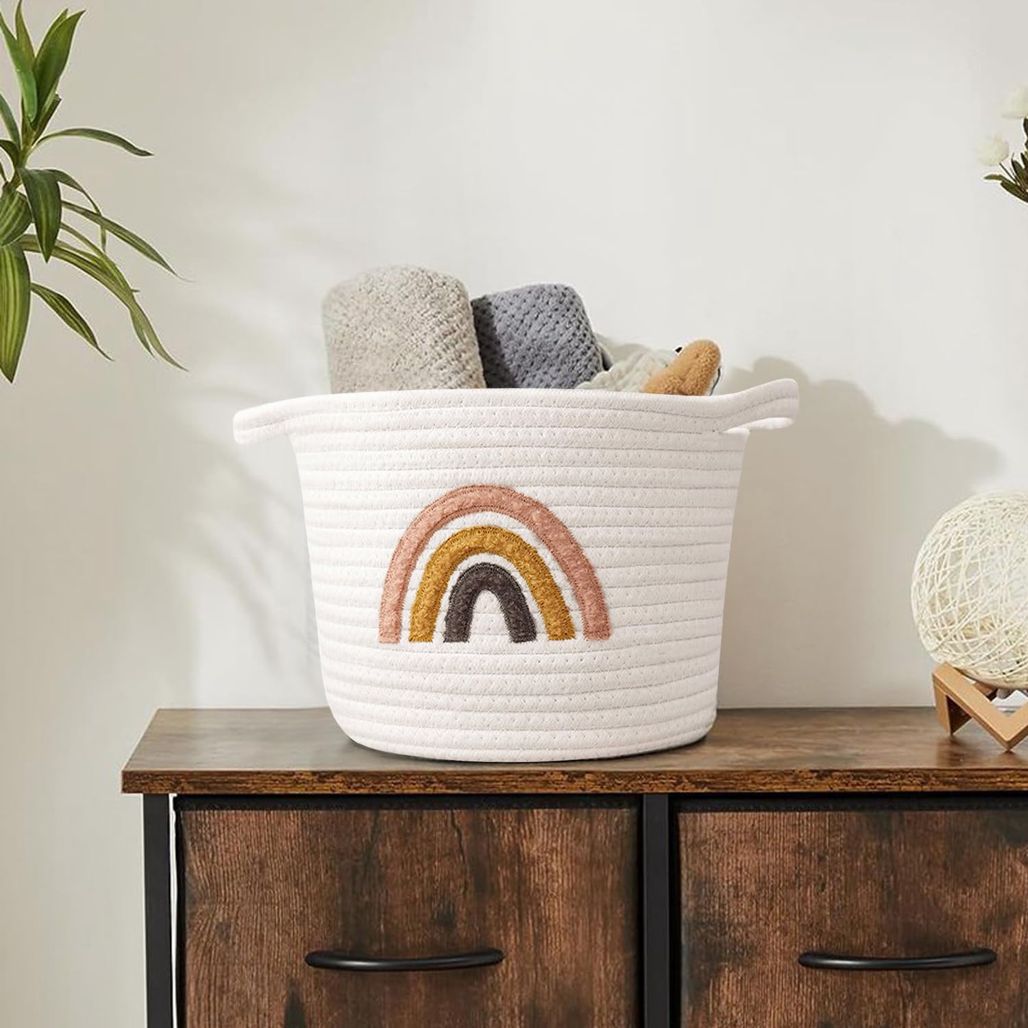 Heramin Baumwollseil Korb 25x25cm - Geflochtener Aufbewahrungskorb Mit Deckel Für Spielzeug & Deko