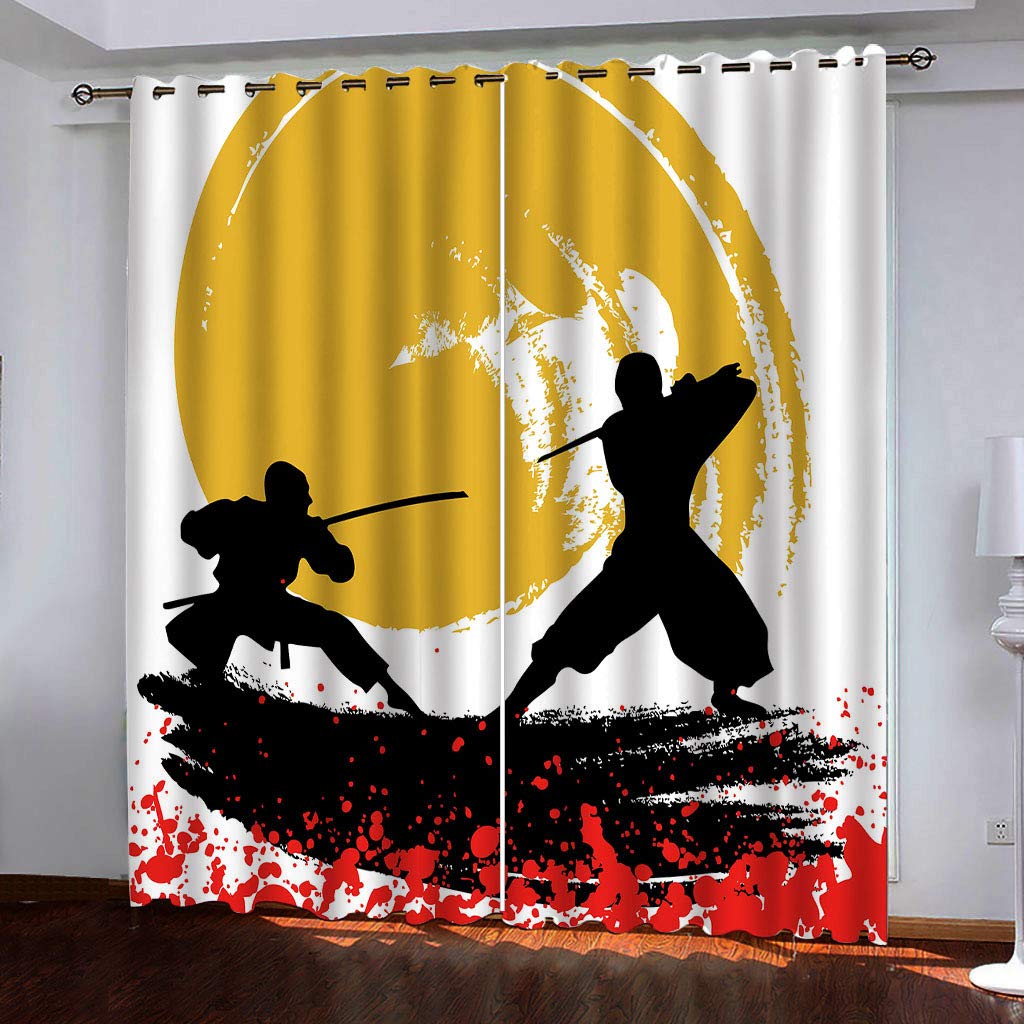 Rideau occultant à oeillets 140x260 cm lot de 2 rideaux opaques imprimé samouraï pour salon