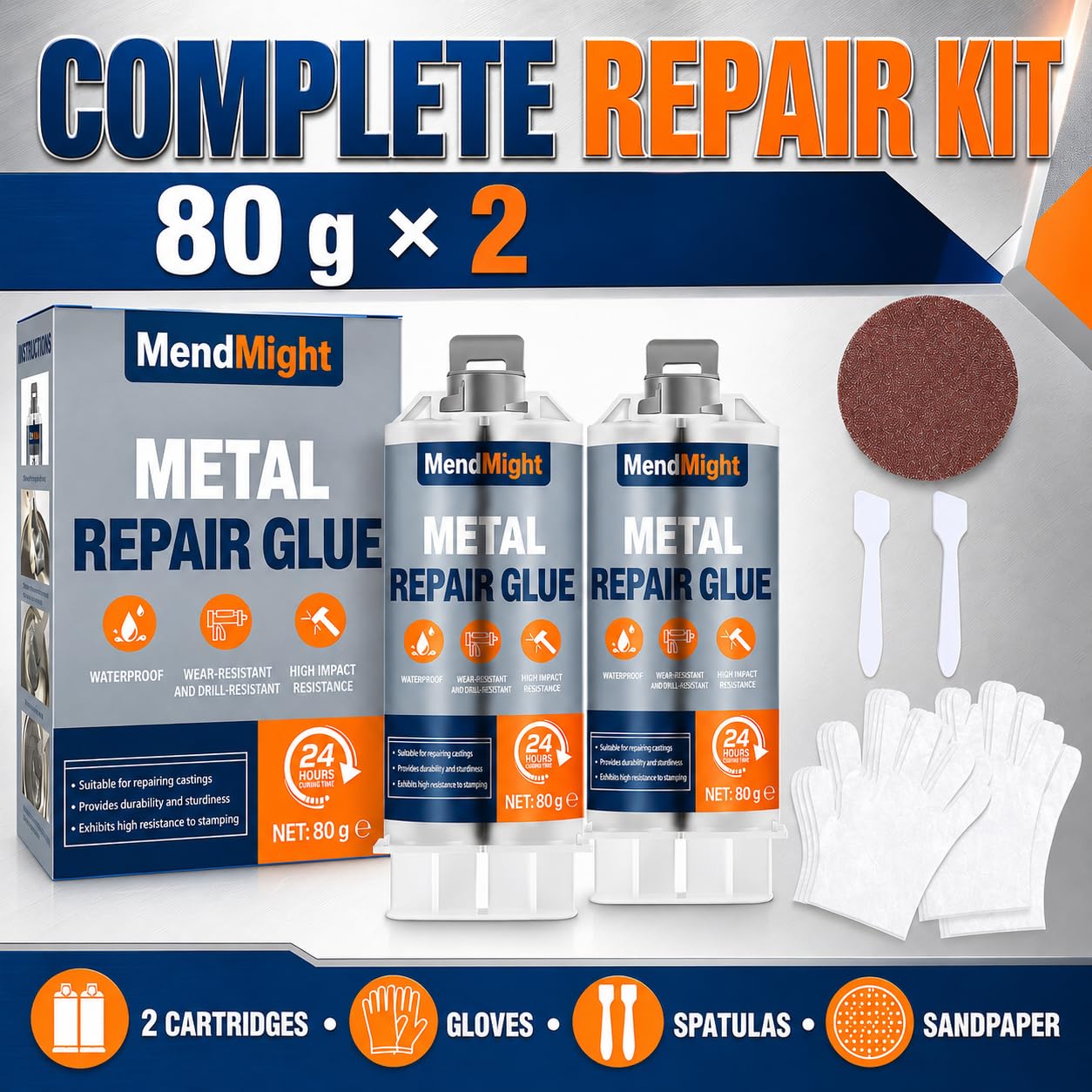 Soudure à Froid Métal 160 g, Colle Métal Extra Forte Bi-Composant, Colle Époxy Métallique Étanche pour Acier, Inox, Aluminium, Fonte, Plastique, Réservoir, Plomberie, Bateau