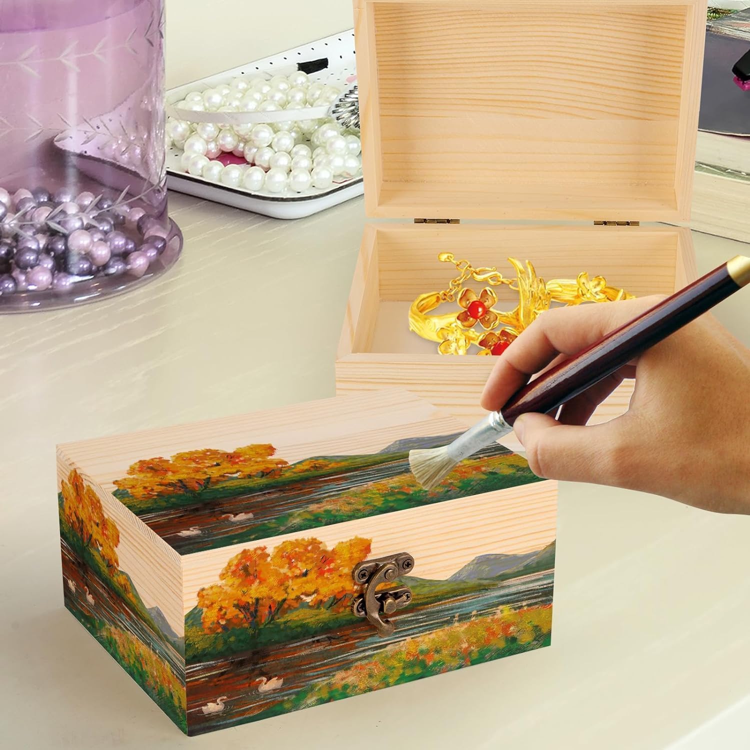 Boîte en bois avec couvercle - 25 x 15 x 8 cm - Boîte à souvenirs pour bébé - Boîte à bijoux polyvalente avec couvercle à charnière - Boîte à souvenirs - Bricolage - Boîte cadeau - Jouets - Outils