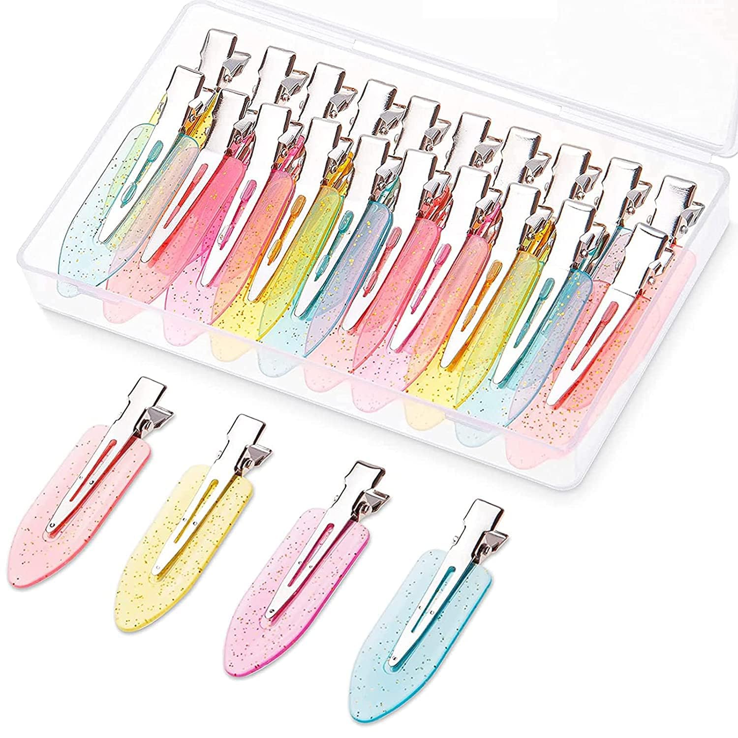 20 Pcs No Bend Hair Clips, No Crease Hair Clips Curl Pin Clips with Storage Box for Hairstyle Bangs Waves Makeup
