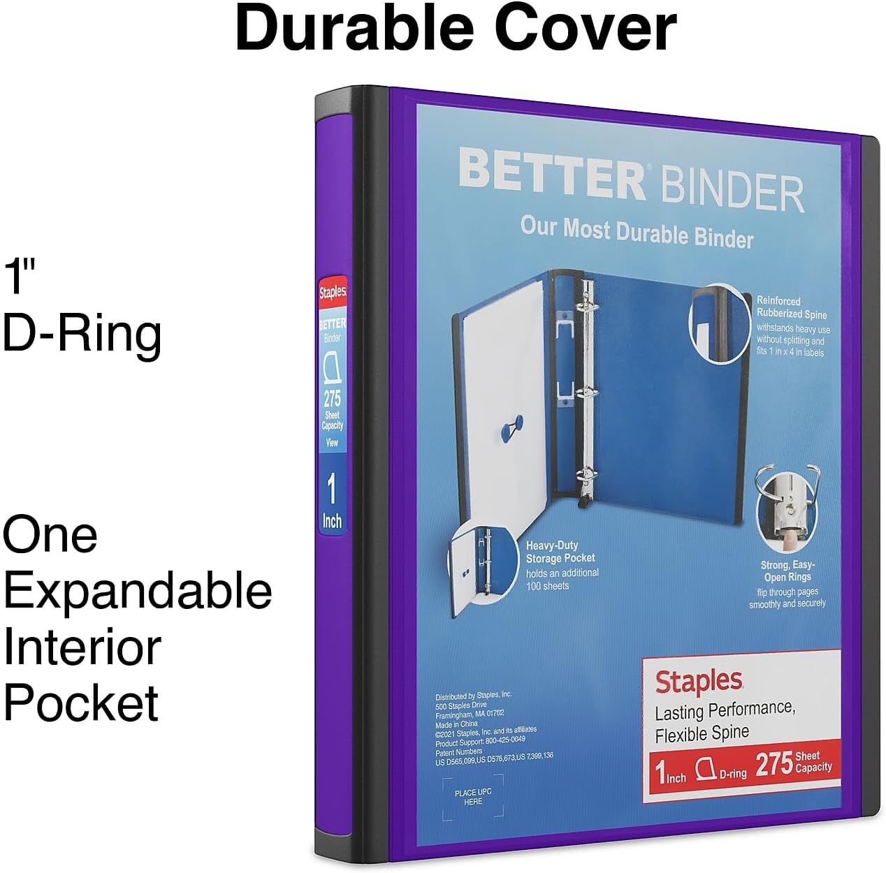 Staples 1-Inch 3-Ring Better Binder, Durable View Binder for Office & School Organization, Purple, 3-Pack