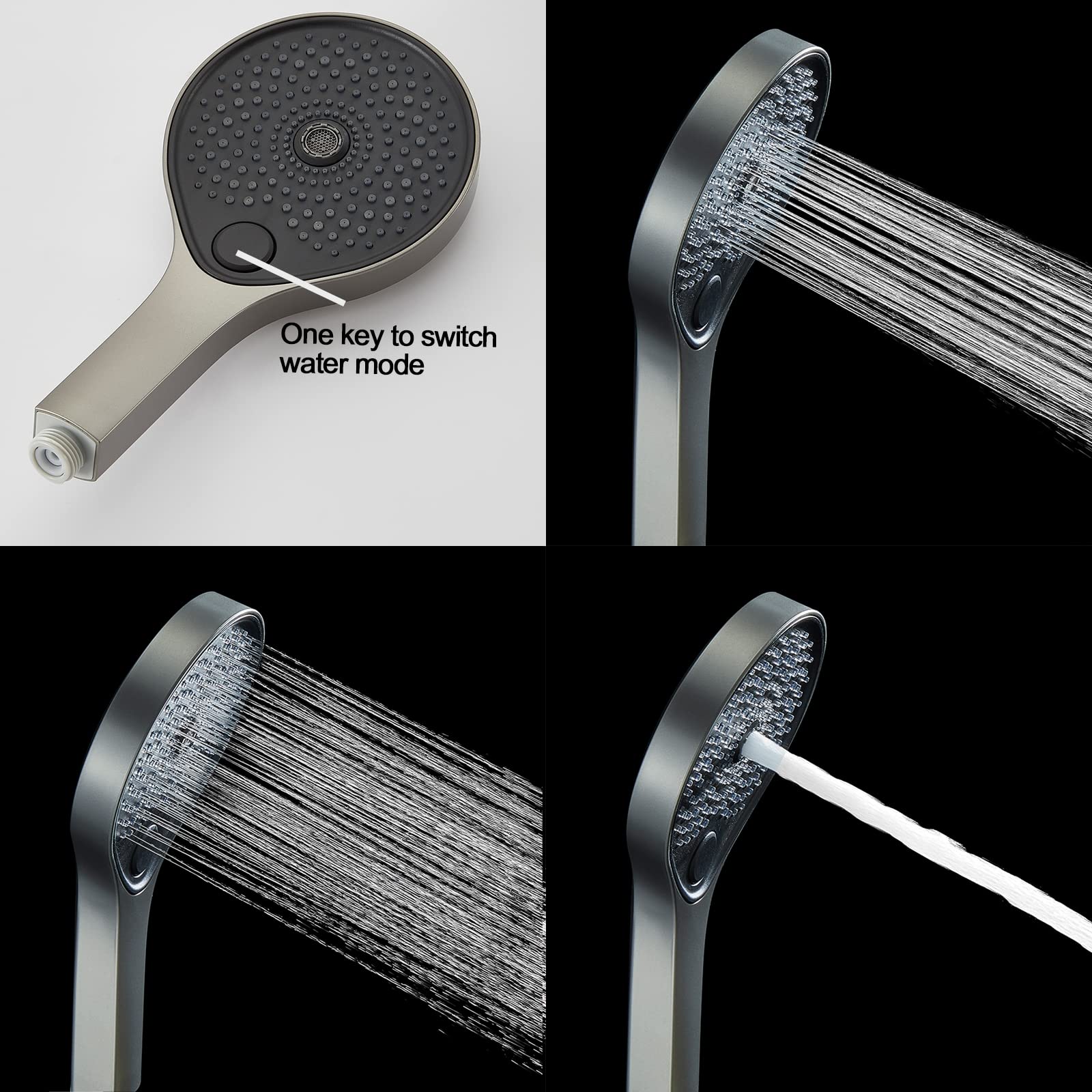 Regenduschsystem, 8-Zoll-Duscharmatur-Set, wandmontiertes 3-Wege-Regenmisch-Dusch-Kombi-Set mit 3 Funktionen, Handbrause, runder Regendusche, Duschköpfe (Gun Grey A)