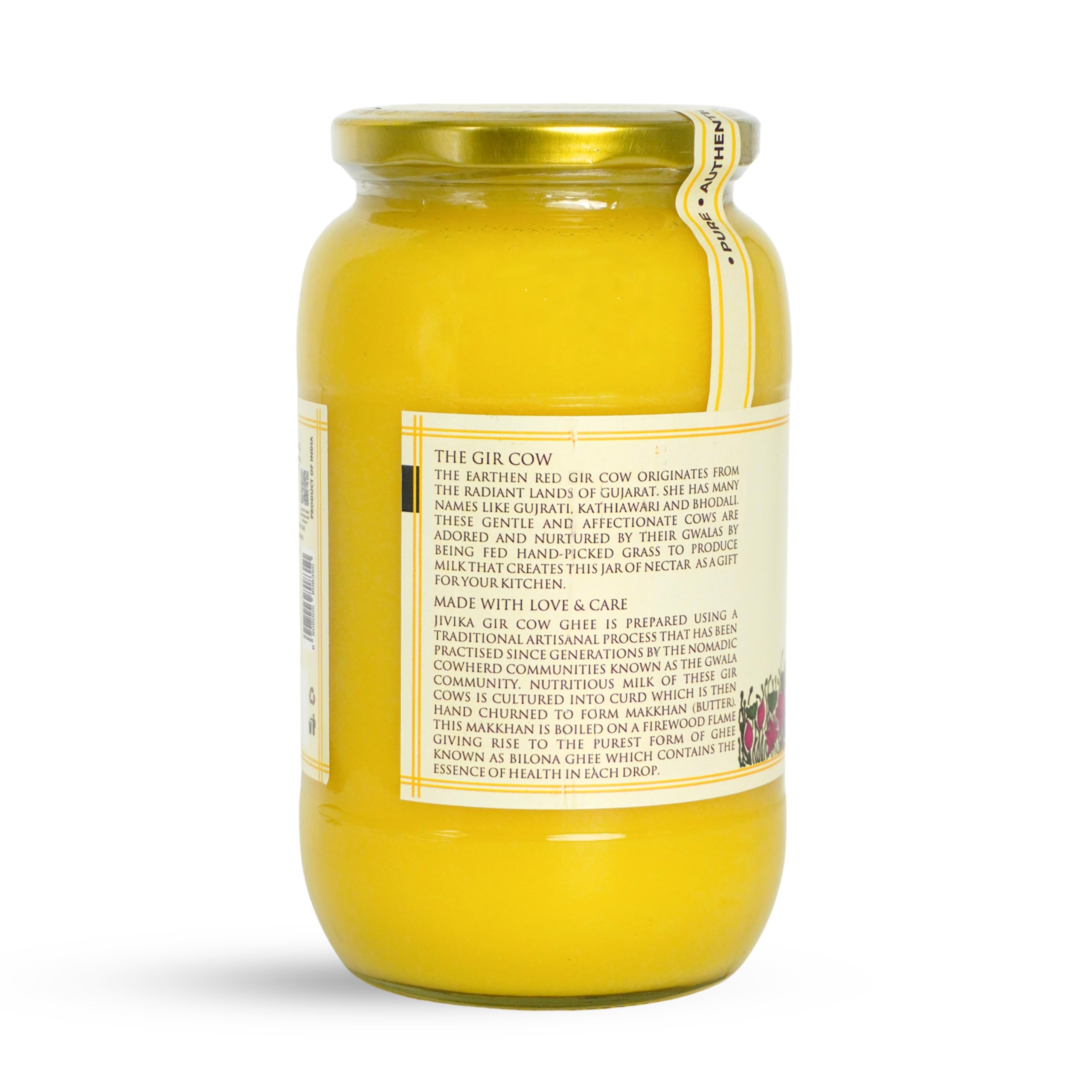 JIVIKA NATURALS Ghee de vaca Gir Gir de alta calidad de 1 litro, probado en leche A2, método védico Bilona, probado en laboratorio, ghee de vaca desi puro, dirección bidireccional, churned from