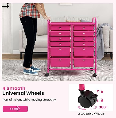 Vista 76 de LDAILY Carrito de almacenamiento con ruedas de 15 cajones, carrito rodante con cajones para aula, organizador de manualidades con ruedas con marco
