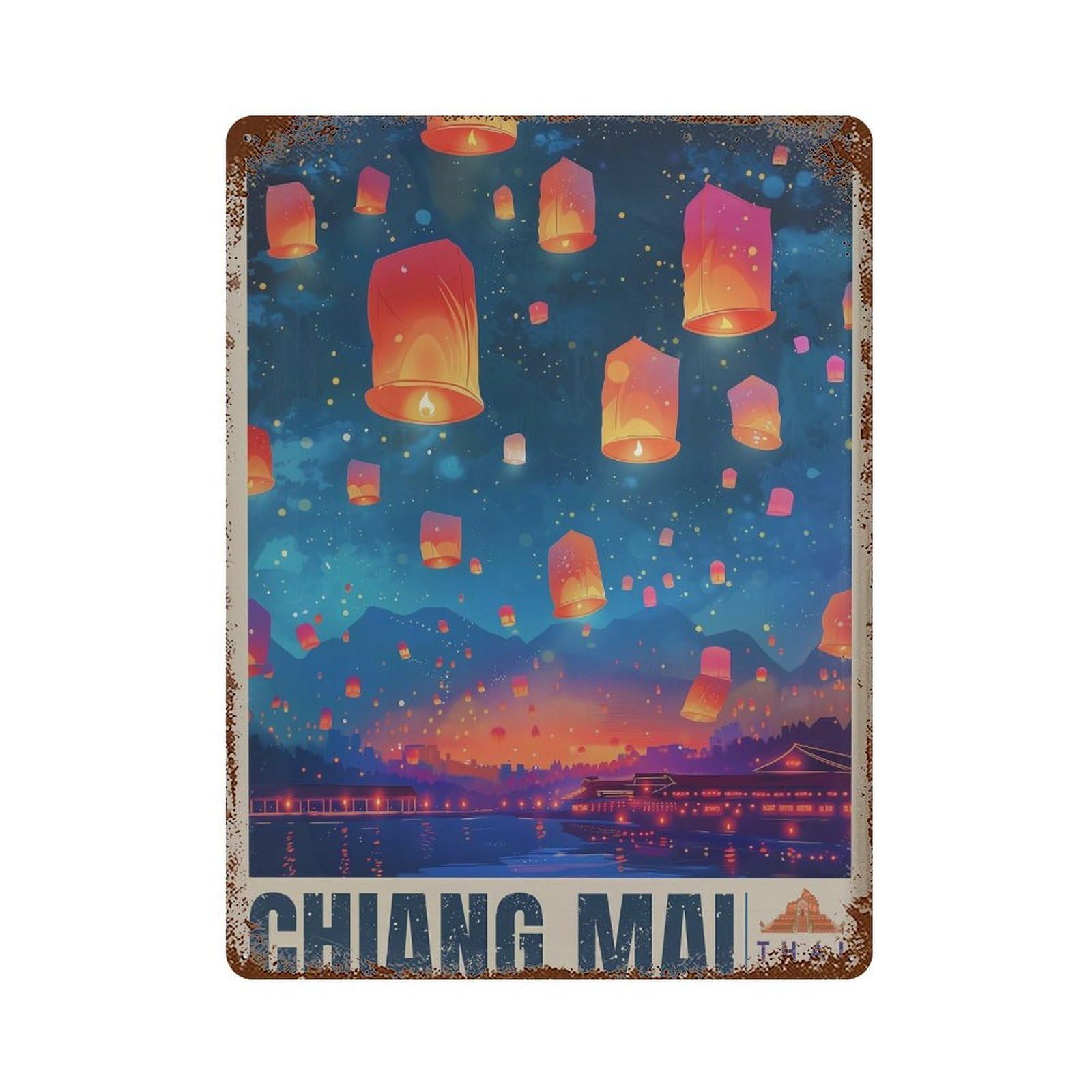 xiaoxiaoshen Chiang Mai Lantern Festival Thailand Travel Wall Decor Art Metal Tin Poster Modern Home Decor Art Home Bar Shop Decorations Vintage Sign 40x30cm