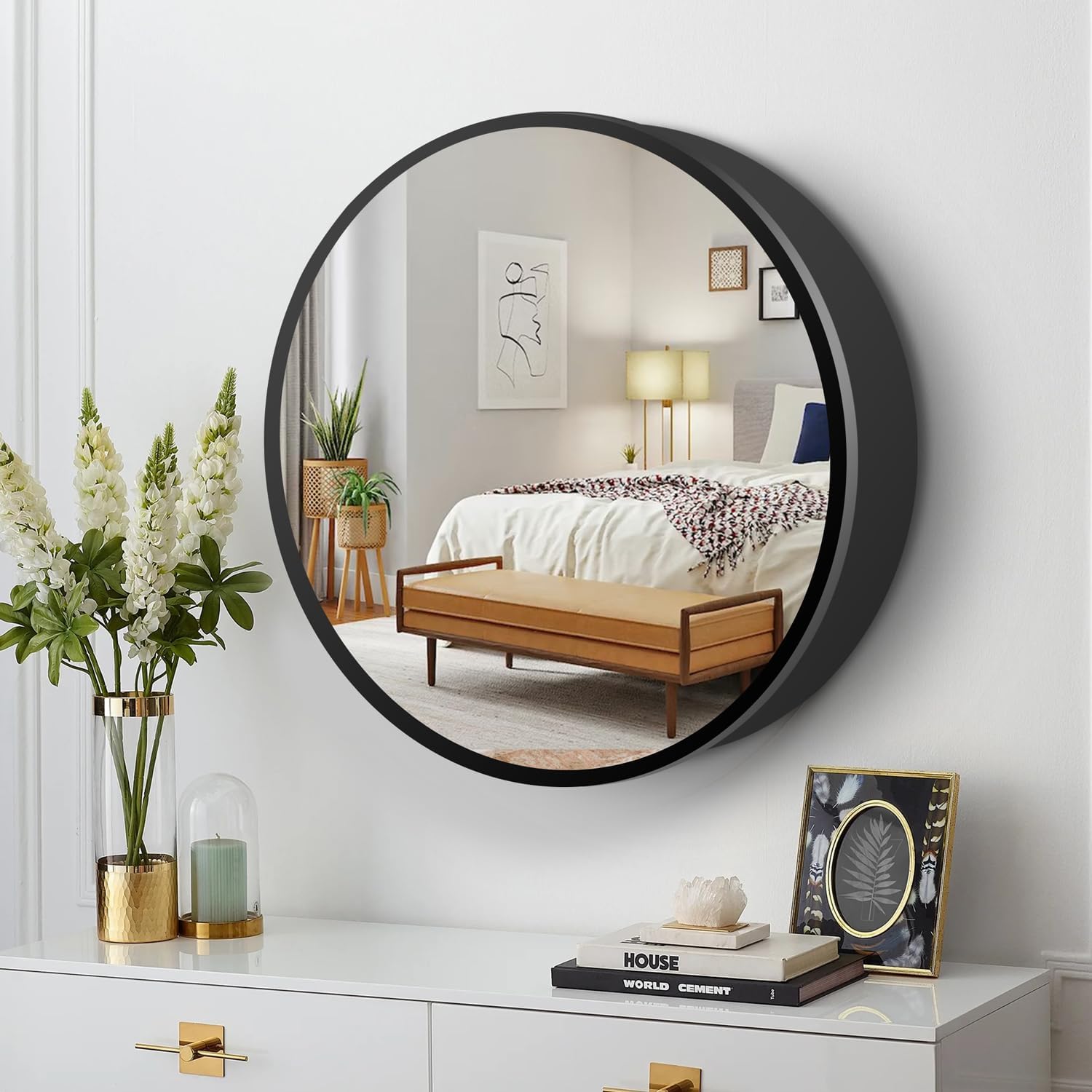 Movo Round Bathroom Mirror Cabinet, Circular Medicine Cabinet, Wall Surface Mounted Storage Cabinet 20"W x 20"H Black