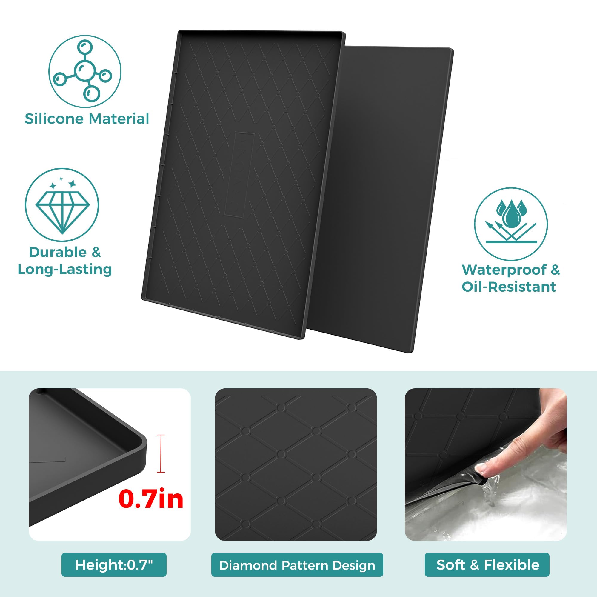 URMONA Tappetino Sottolavello Impermeabile per Cucina 48 x 71 cm, Tappetino in Silicone per Mensole e Organizer, Protezione per Mobile Sottolavello per Cucina e Bagno (Kaki)