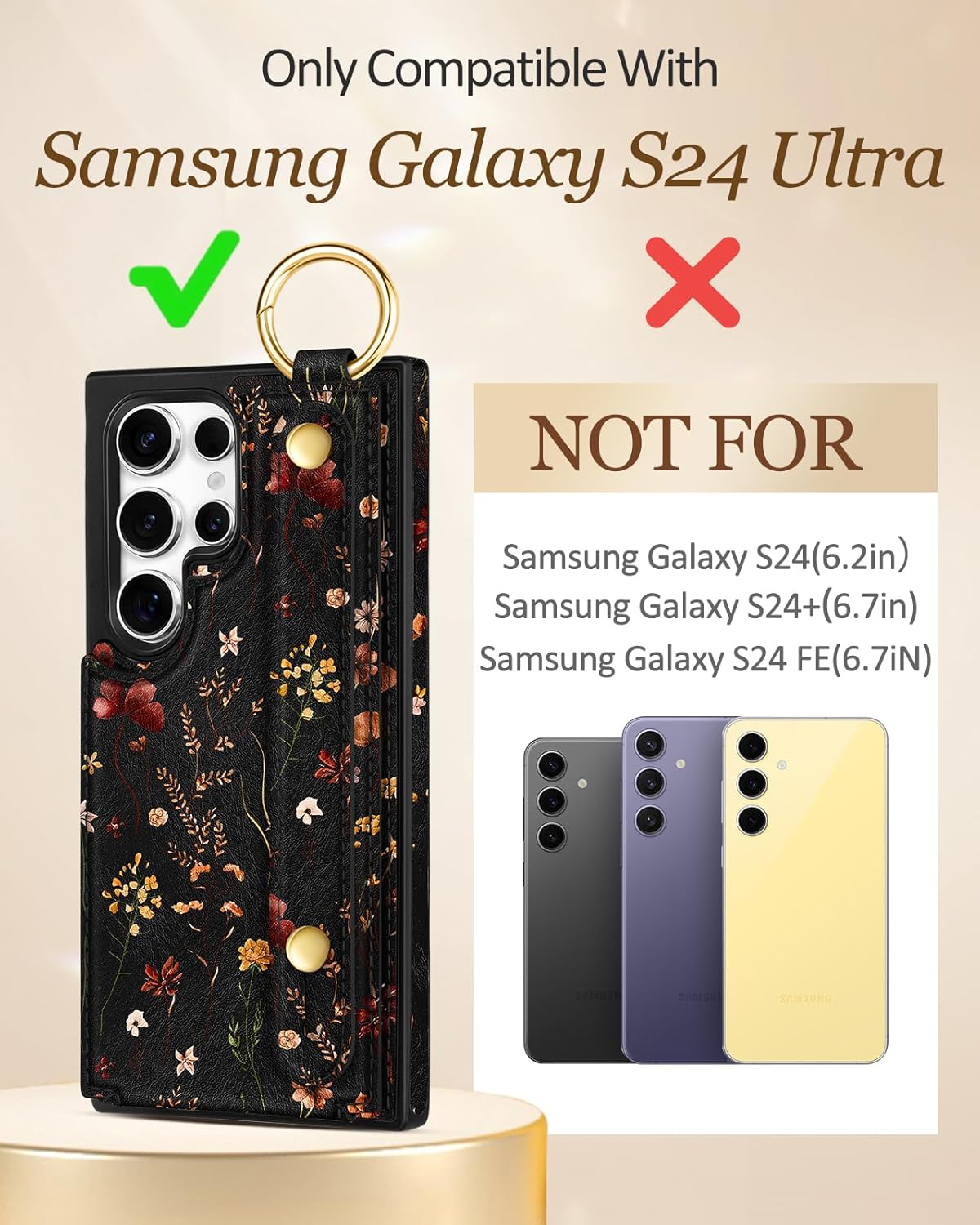 Petitian for Samsung Galaxy S24 Ultra Case with Wallet - Women Girls Cute Girly Aesthetic Unique Design with Leather Credit Card Holder Cardholder Stand Wristband for S24 Ultra, Grow Flower - Image 2