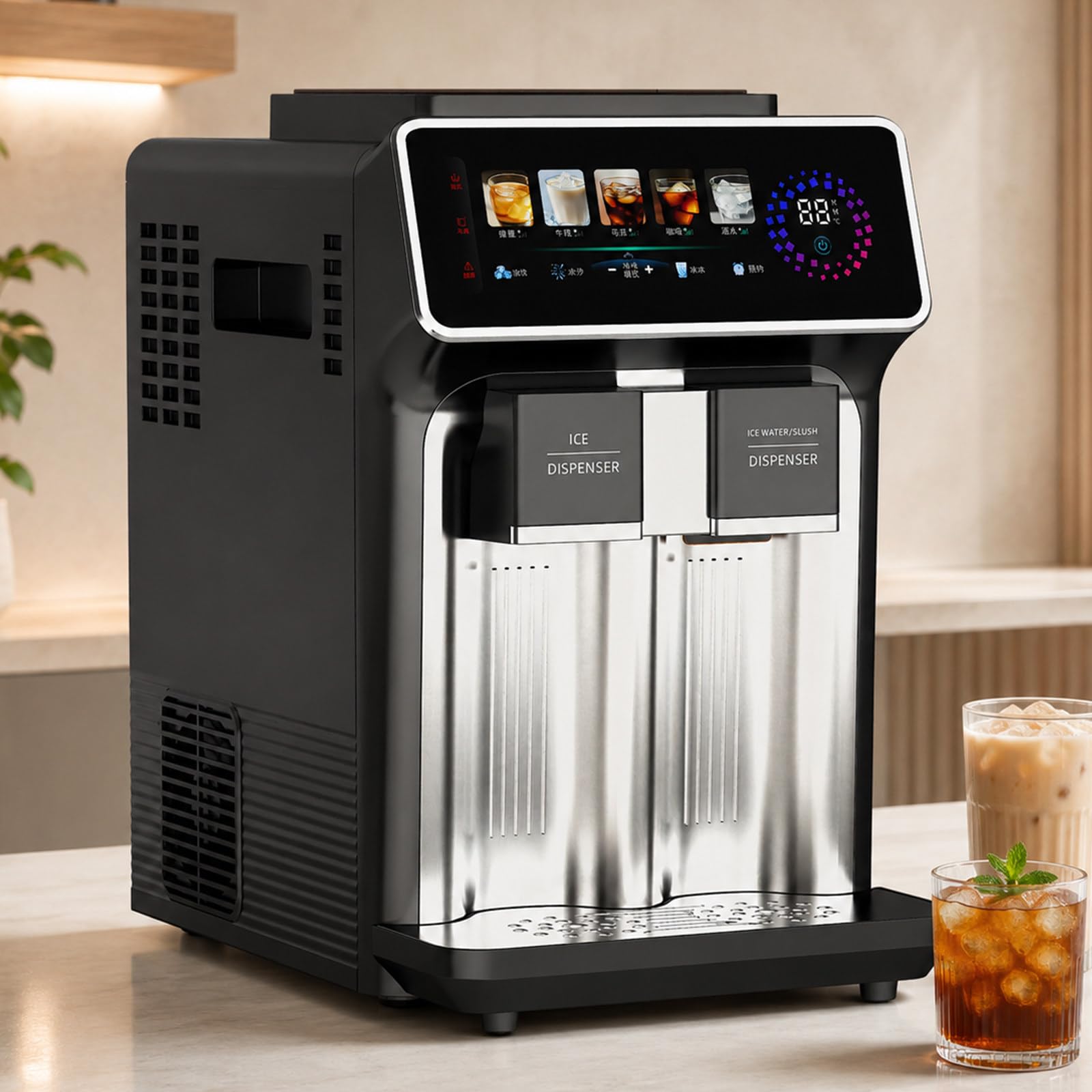pealiritansemen Automatic Ice Maker Machine, 3-in-1 Countertop Ice Cube Maker with Cold Water Dispenser, 1kg Ice Storage, Fast Ice Making and Timer Function for Drinks and Cocktails