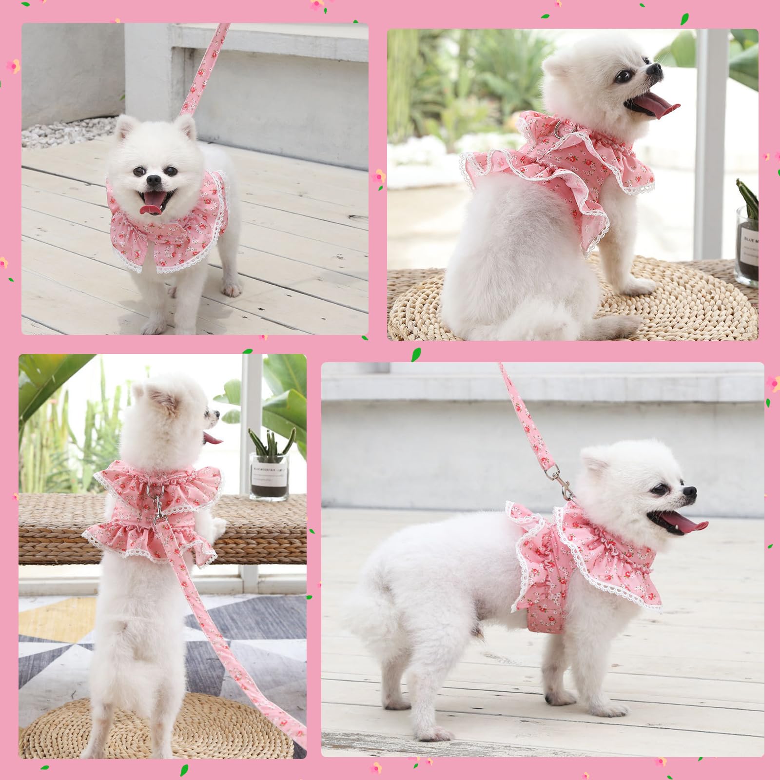 Off White Dog Leash Plaid Cat Dog Vest Harness And Leash Set