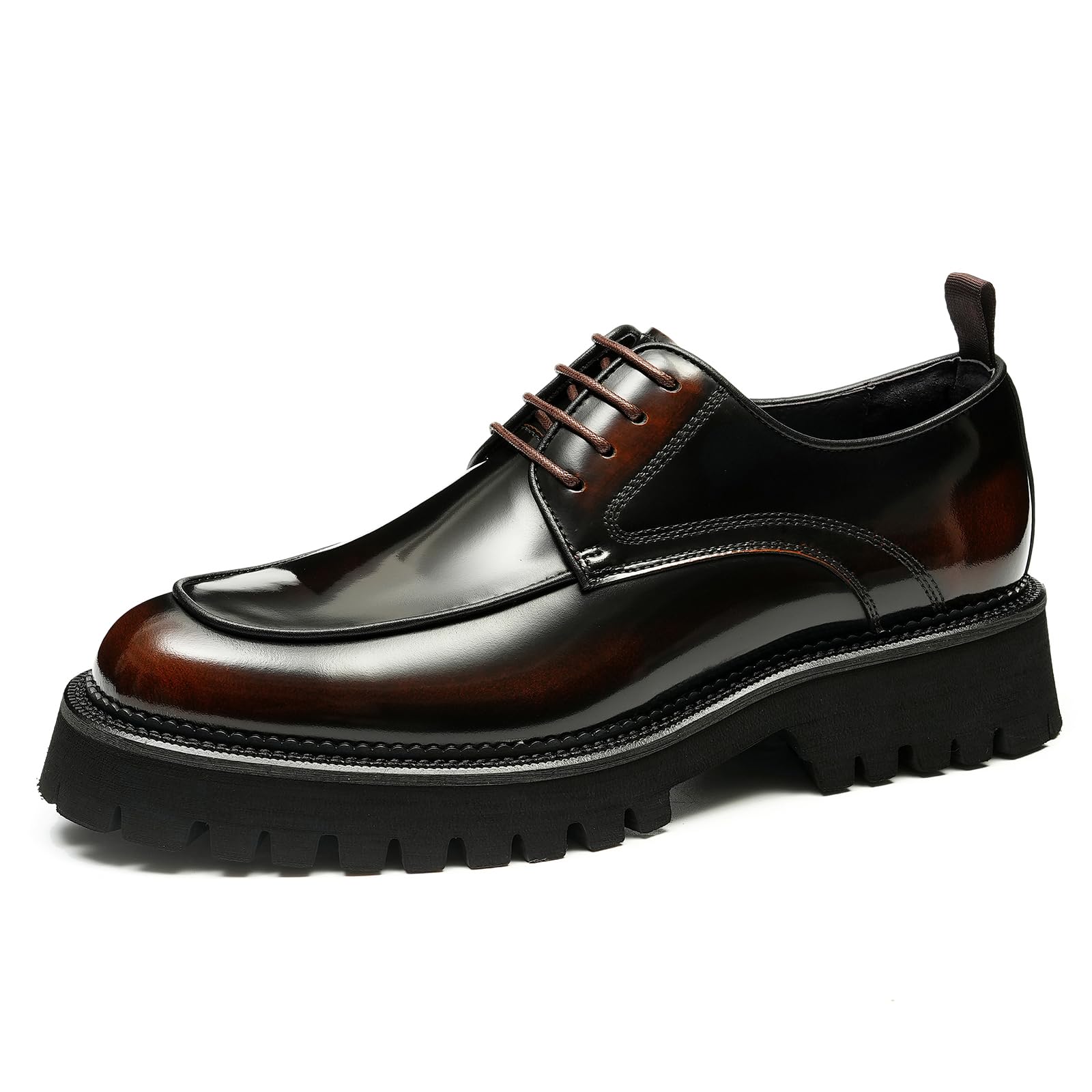 Derbys Business Casuale Comode Suola Spessa da Uomo Scarpe Eleganti Formali Scarpe Stringate in Vera Pelle