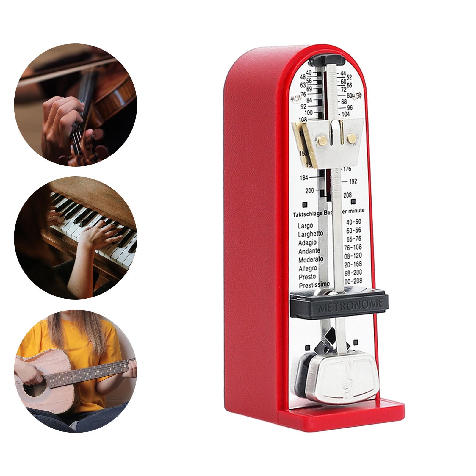 Universal Mechanisches Metronom, hochpräzises Metall-Universal-Metronom aus Metall für Schlagzeug, Violine, Ukulele, Rot
