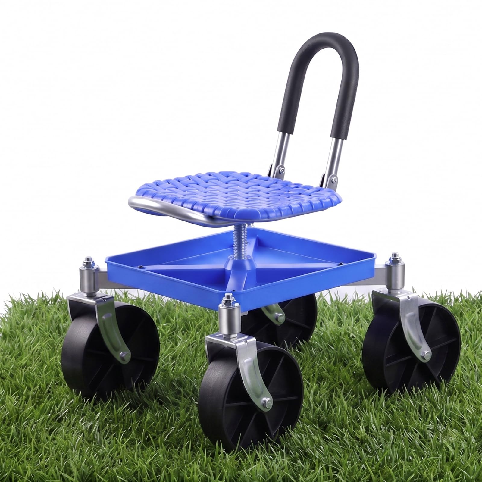 Gartensitz mit Rollen, Garten Rollsitz Gartenhocker, 360° Drehbarer | Rollbarer Gartenwagen mit Griff und Ablagefach, Höhenverstellbar, Tragkraft 150 kg, für Gartenarbeit & Autopflege