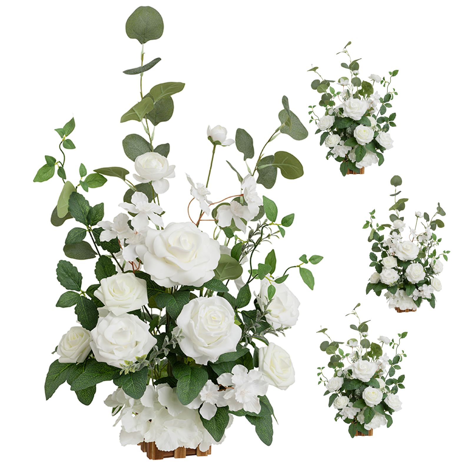 Photo 1 of Ling's moment 17.5" Tall Standing Artificial Flowers Arrangements 4 pcs Wedding Aisle Runner Chair Decorations White Sage Centerpieces for Ceremony Reception Rose Floral Party Outdoor Decor