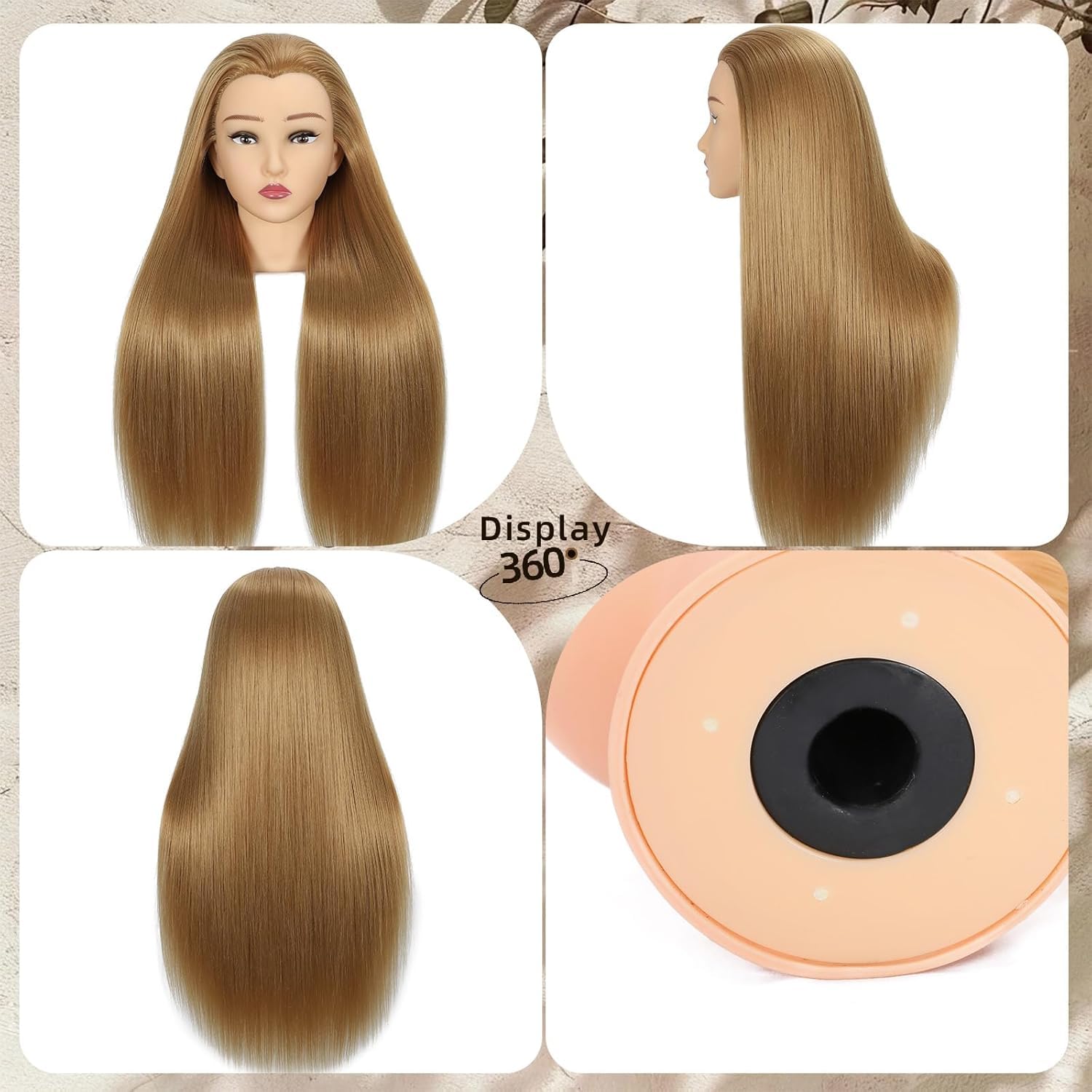 Mannequin Head with 28" golden Hair | Cosmetology Manikin Doll Head for Braiding & Styling | Hairstylist Training Practice Head | Includes Free Clamp for Cosmetology Students hair tail comb and eyelash 3