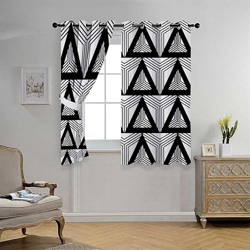 Miniatura 2 de Cortinas para Habitacion Black and White Line Texture Geometry Checkered Accordion Doors for Room Cortinas para Ventanas De Cuarto 110Inch Width by