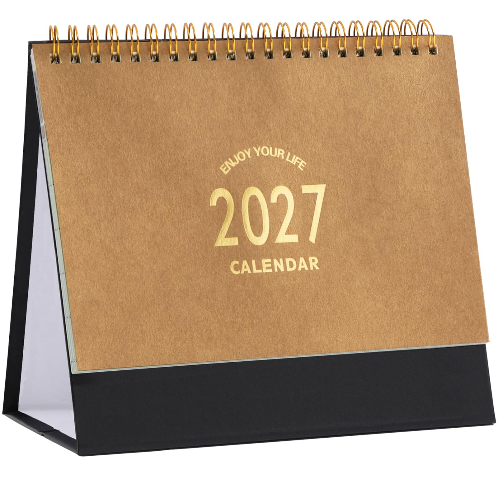 Small Desk Calendar 2026, Standing Flip Desktop Calendar from Now to Dec 2026 - Metal Ring Twin-Wire Binding Monthly Desktop Calendar for Home Office School (kraft paper color) โ image 1