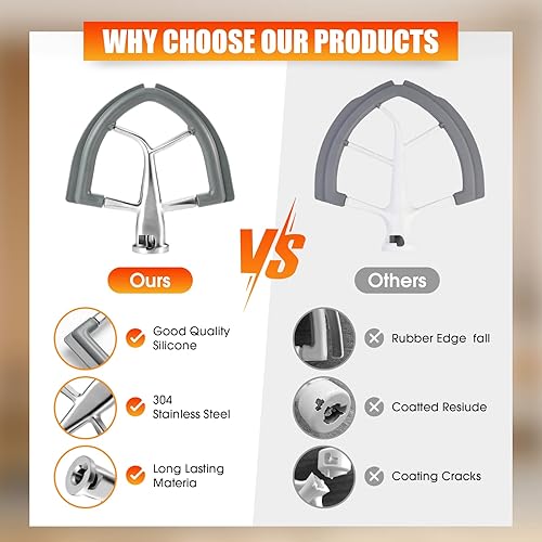 Miniatura 5 de Accesorio para mezcladores, batidor de borde flexible de acero inoxidable K45DH Gancho de masa K45WW Látigo de 6 hilos para KitchenAid 4.5-5 cuartos