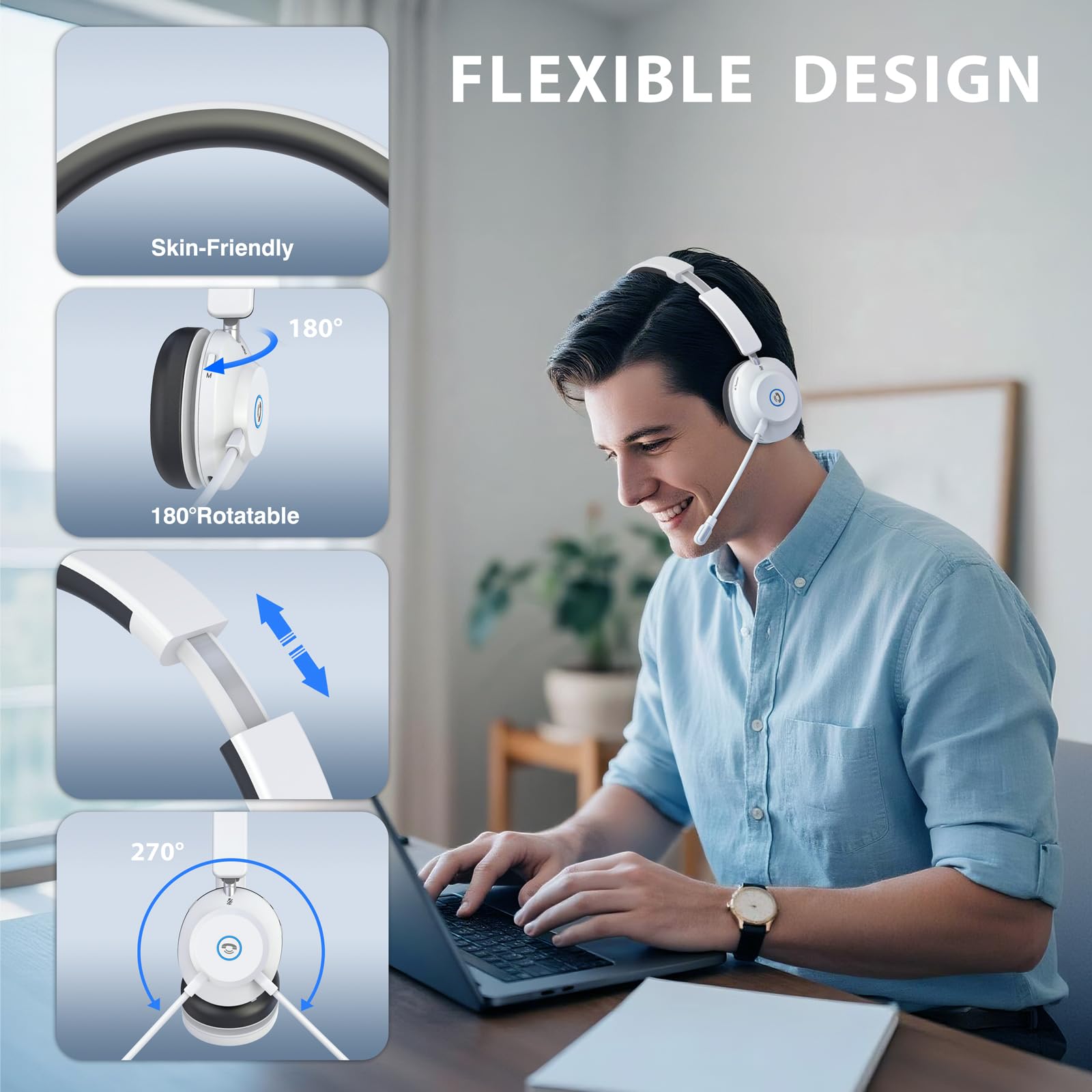 Casque Bluetooth sans fil avec microphone AI antibruit