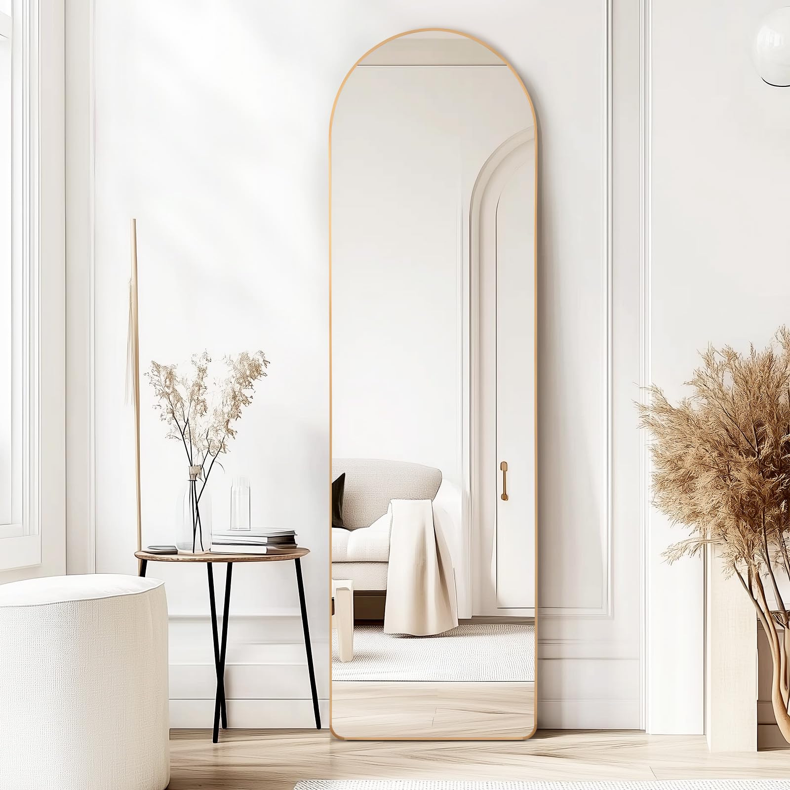 SUNNYNEST Full Length Mirror 150x40 cm – Arched Body Mirror with Aluminum Frame Large Wall or Standing Mirrors Hanging Leaning or Freestanding Modern Floor Mirrors (Gold, 150x40cm)