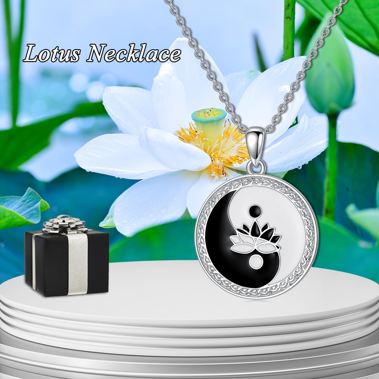 PROESS Lotus/Sunflower Colgante Collar de Plata de Ley 925 Flor Cadena Joyería Regalos para Mujeres Niñas Madre