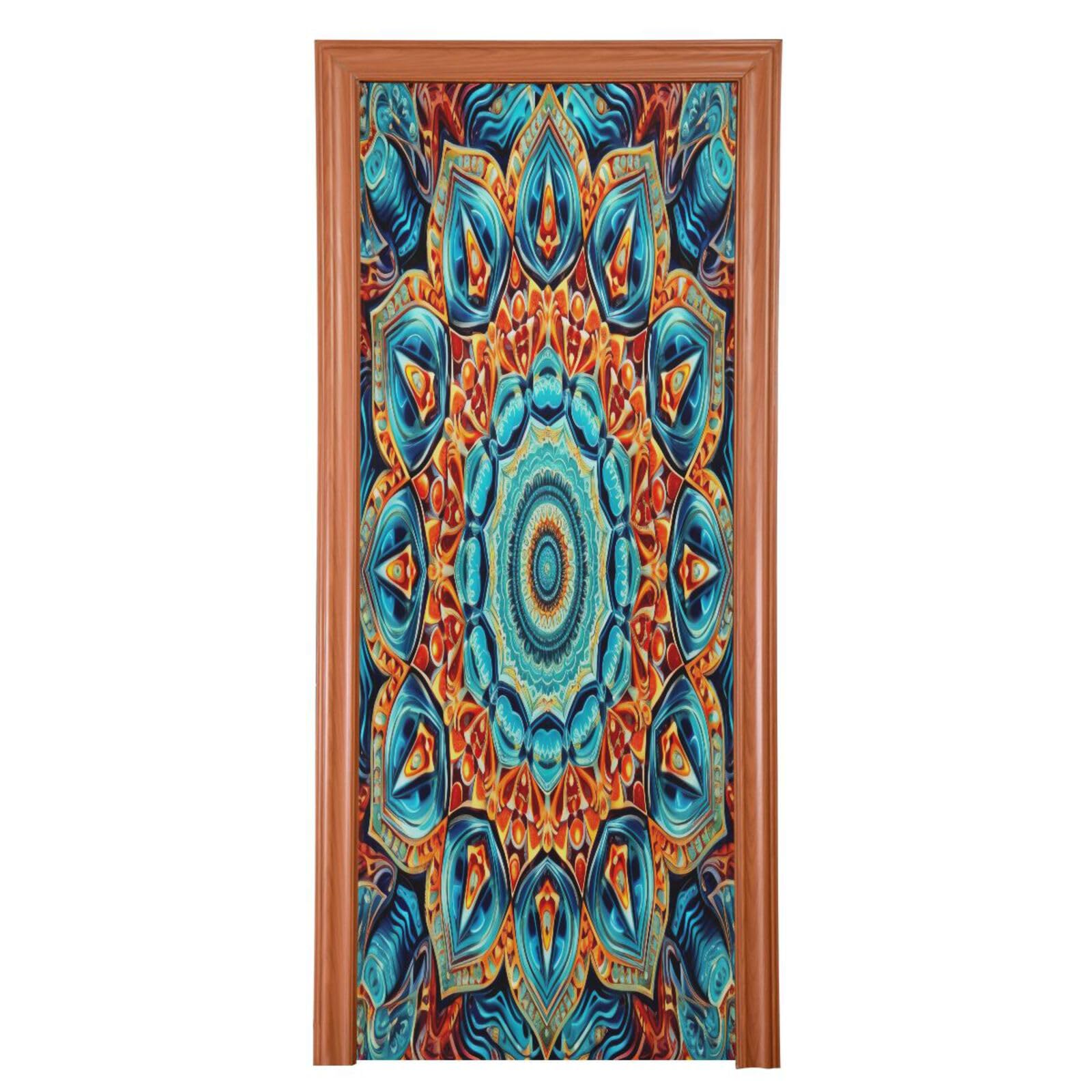 FLildon Orange Blue Mandala Door Cover Decoration, Party Accessory Porch Decor for Festive Ornament Room Door Covers 32 x 79 Inch