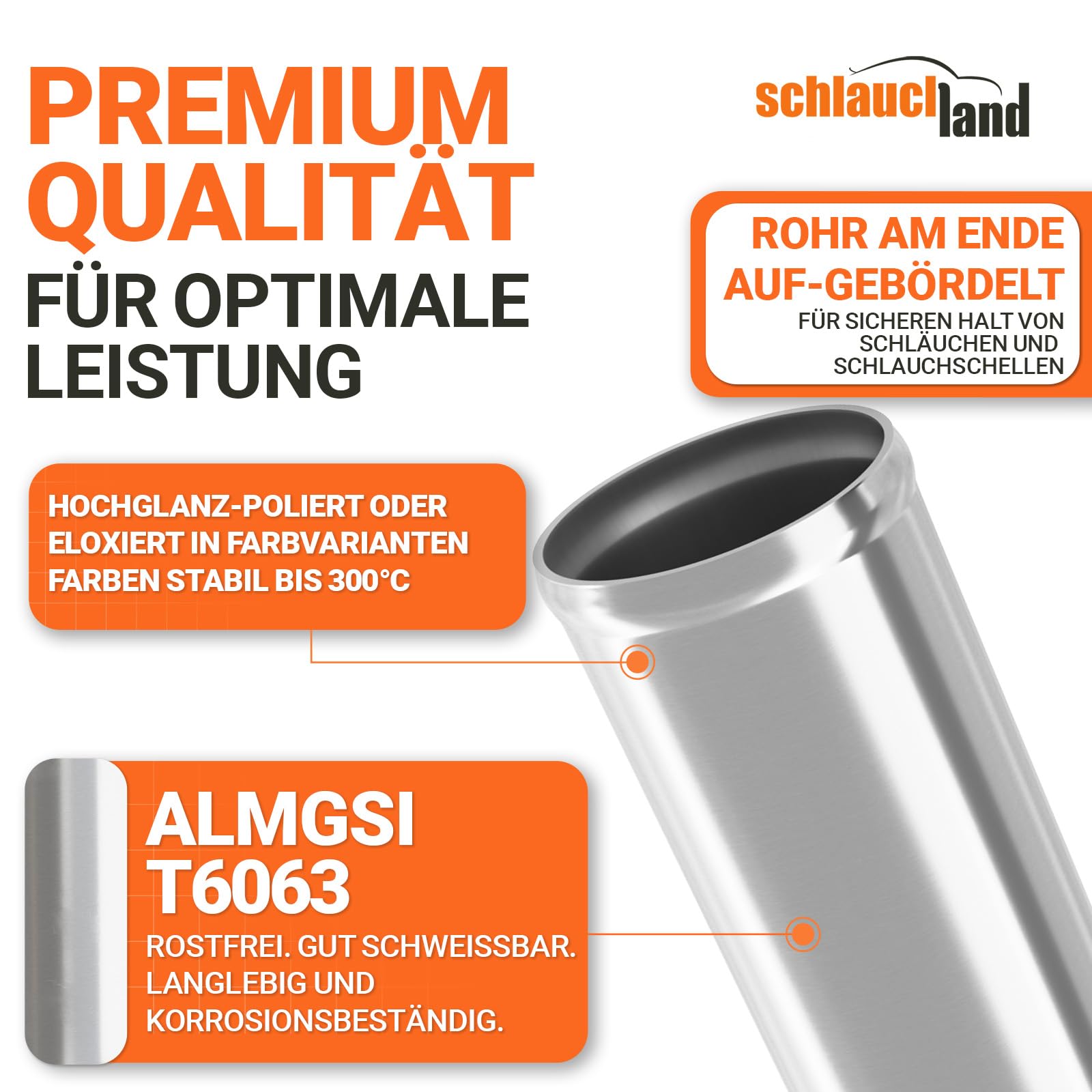 30cm Alu-Rohr AD-Ø 51mm Schwarz Alurohr poliert & gebördelt | AUSWAHL FARBEN & GRÖSSEN | Aluminium Rohr T6063 Motor KFZ LLK Turbo Kühler Hochtemperatur Druckluft DIN 40501 & EN AW-6063