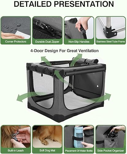 Miniatura 6 de Jaula de viaje plegable de 30 pulgadas para perros medianos y grandes, jaula portátil para perros de 4 puertas, plegable, suave, con ventanas de