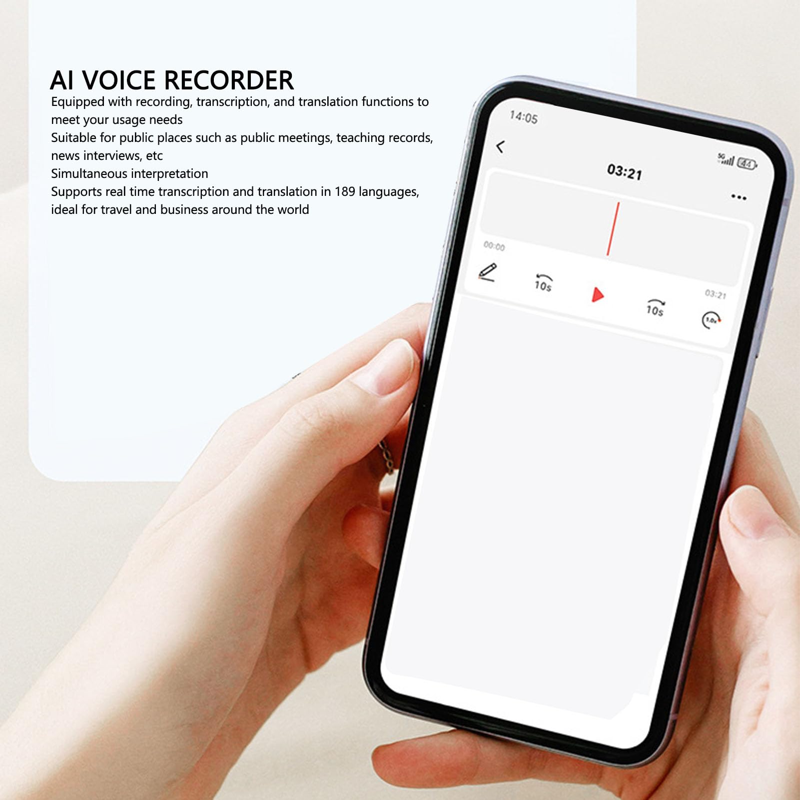 Enregistreur Vocal AI avec Traduction en Temps Réel, 189 Langues Parole-Texte, Enregistreur Sonore Numérique de Contrôle par Application pour Les Réunions, Les Entretiens et Les (64GB)