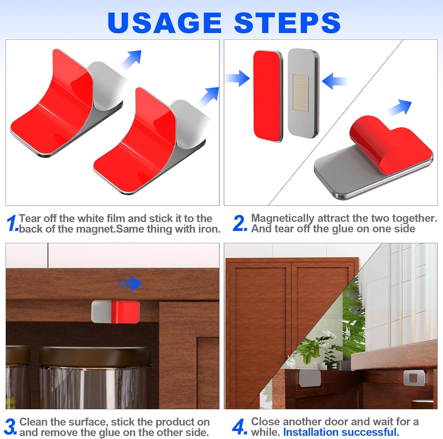 10 Pack Magnetic Cabinet Door Catch, Ultra Thin Cabinet Door Magnets, Adhesive Drawer Magnets to Stay Closed, Stainless Steel Cabinet Latch Easy to Install with Double Sided Tape, Thickness 0.08in