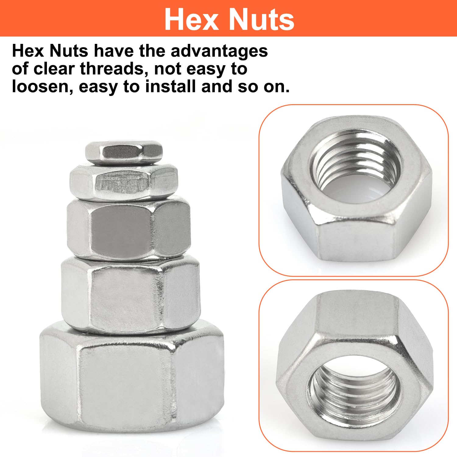 Stainless Steel Hex Nuts Kit - 150 PCS -5