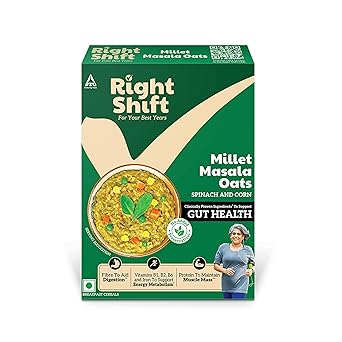 Right Shift High Protein Masala Oats - Spinach & Millets, 240g | 4X Veggies | Ideal for Weight Loss, High Fibre | No Preservatives | Ready to Cook | Clinically Proven Ingredients for Gut Health - image, photos
