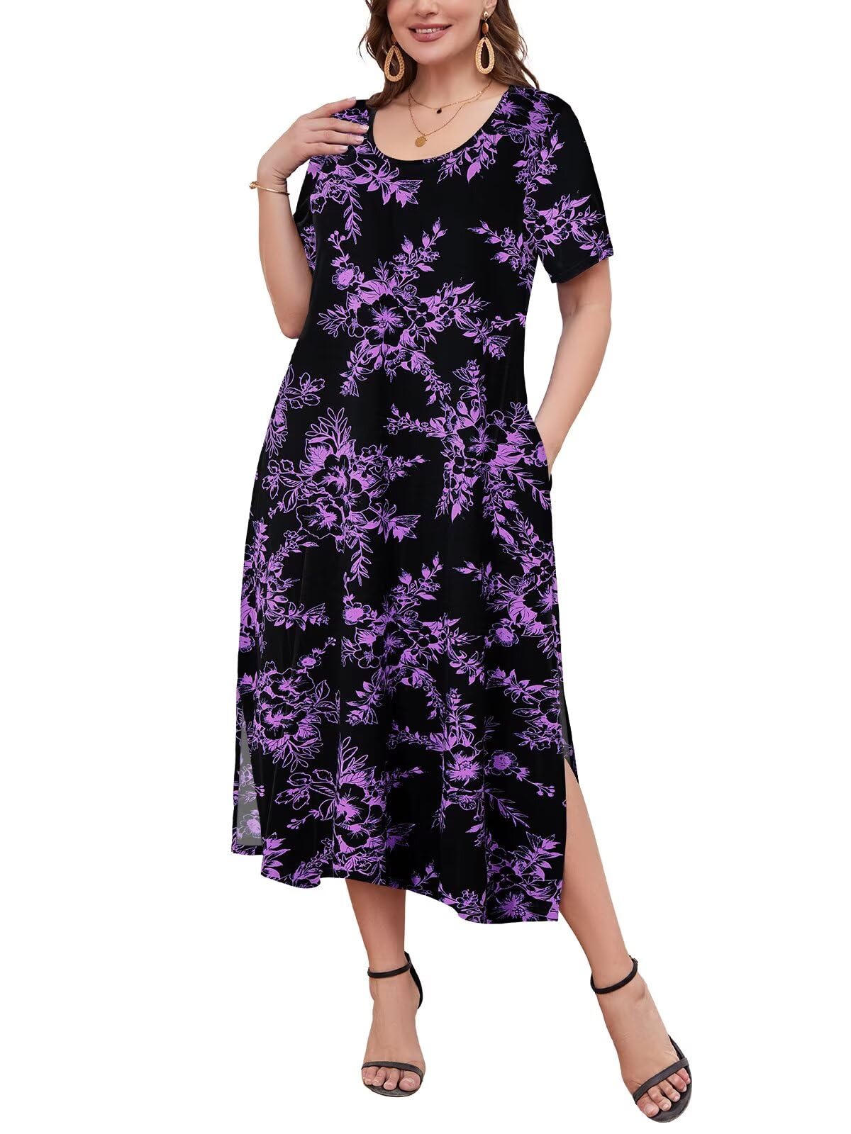 LARACE Plus Size Maxi Dress, Womens Short Sleeve T Shirt Dress with Pockets