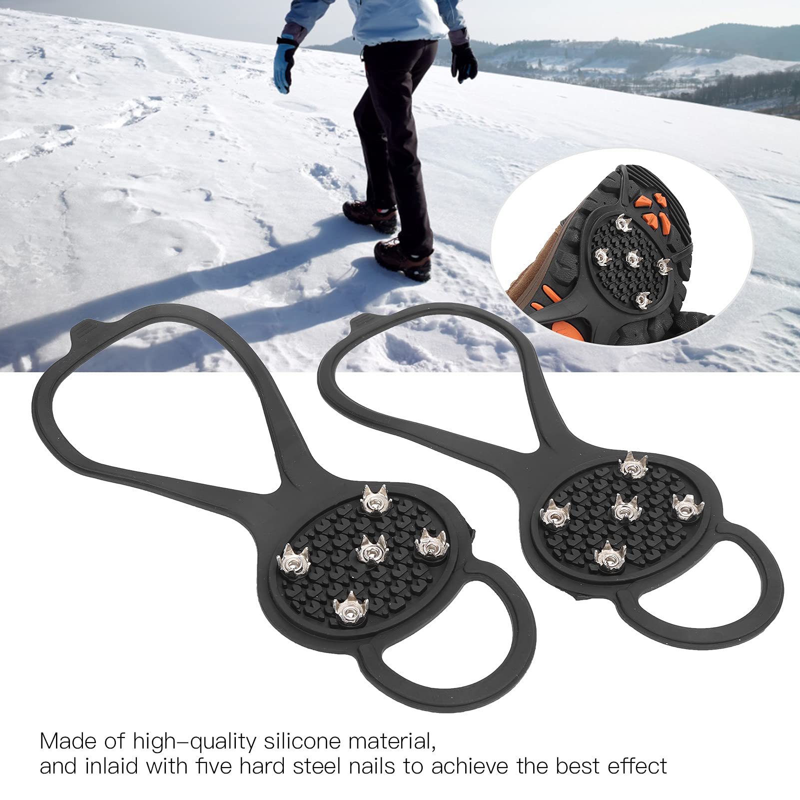 Culnflun Snow Shoe Spikes, Outdoor Climbing Crampons Mountaineering Anti Slips Shoes Spikes Enhanced Traction Lightweight Portable for Skiing Hiking Shoes
