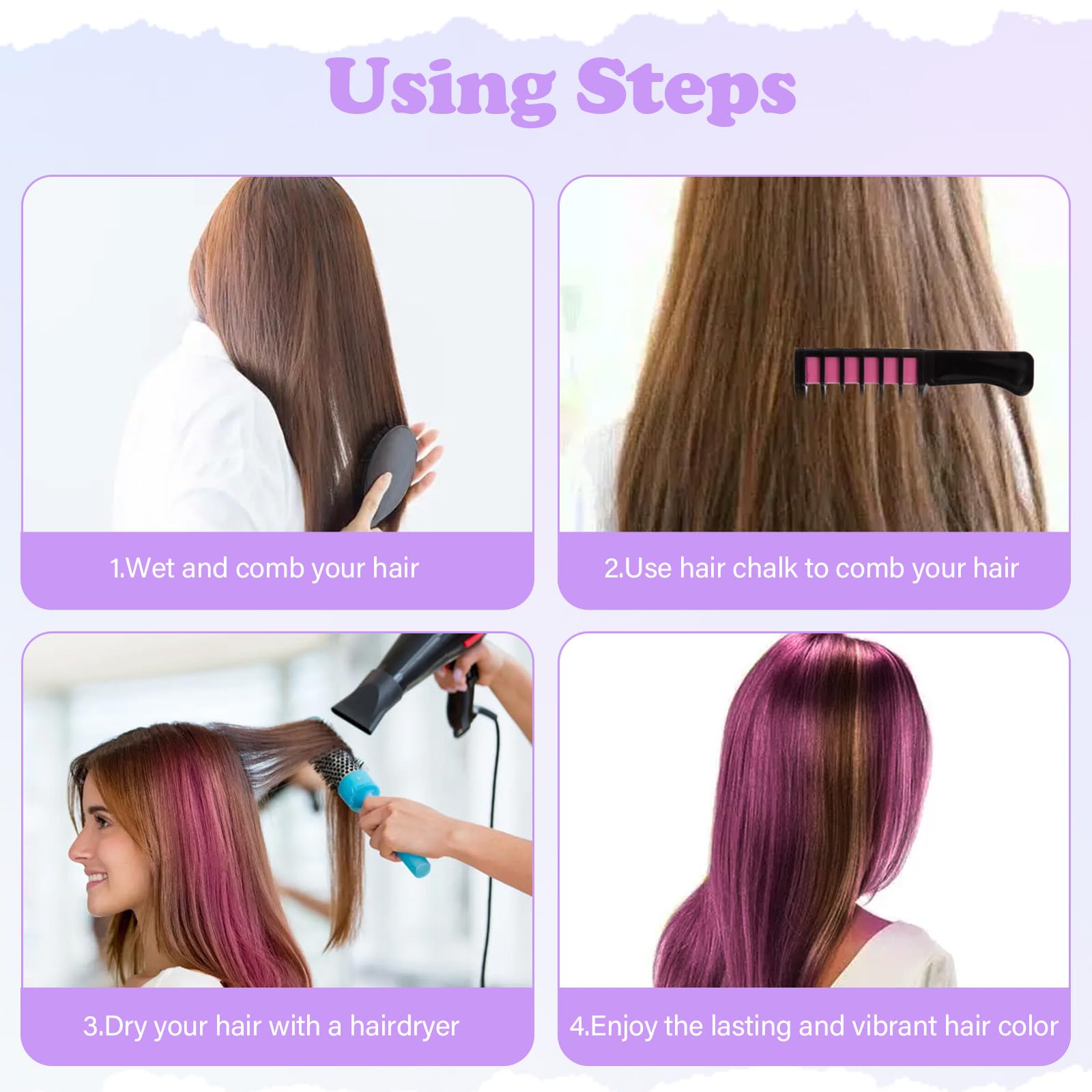 10 Peignes à Craie pour Cheveux, Peignes Craie Cheveux, Coloration Temporaire Lavable, Pour Enfants et Adultes, Fête, Anniversaire, Cosplay, Carnaval
