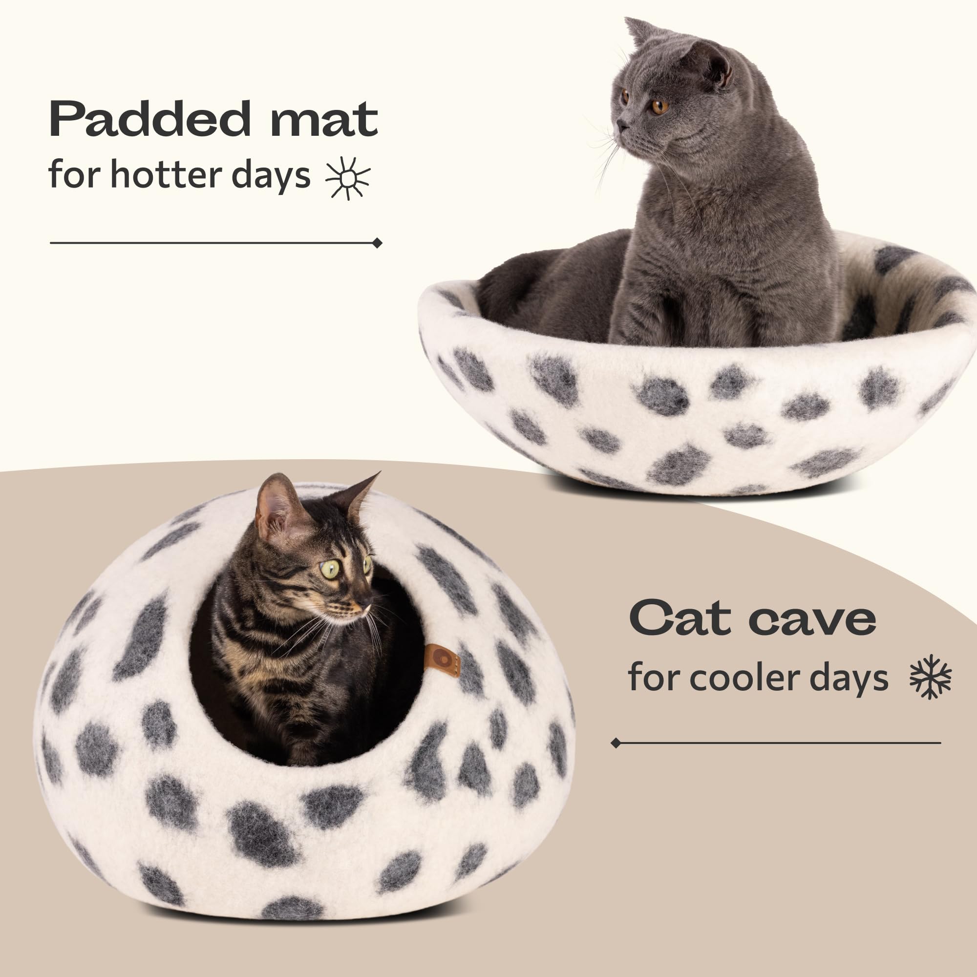 MEOWFIA Cat Cave - Premium Felt Cat Bed for Indoor Cats Handmade Merino Wool (Snow Leopard, Large) - Image 4