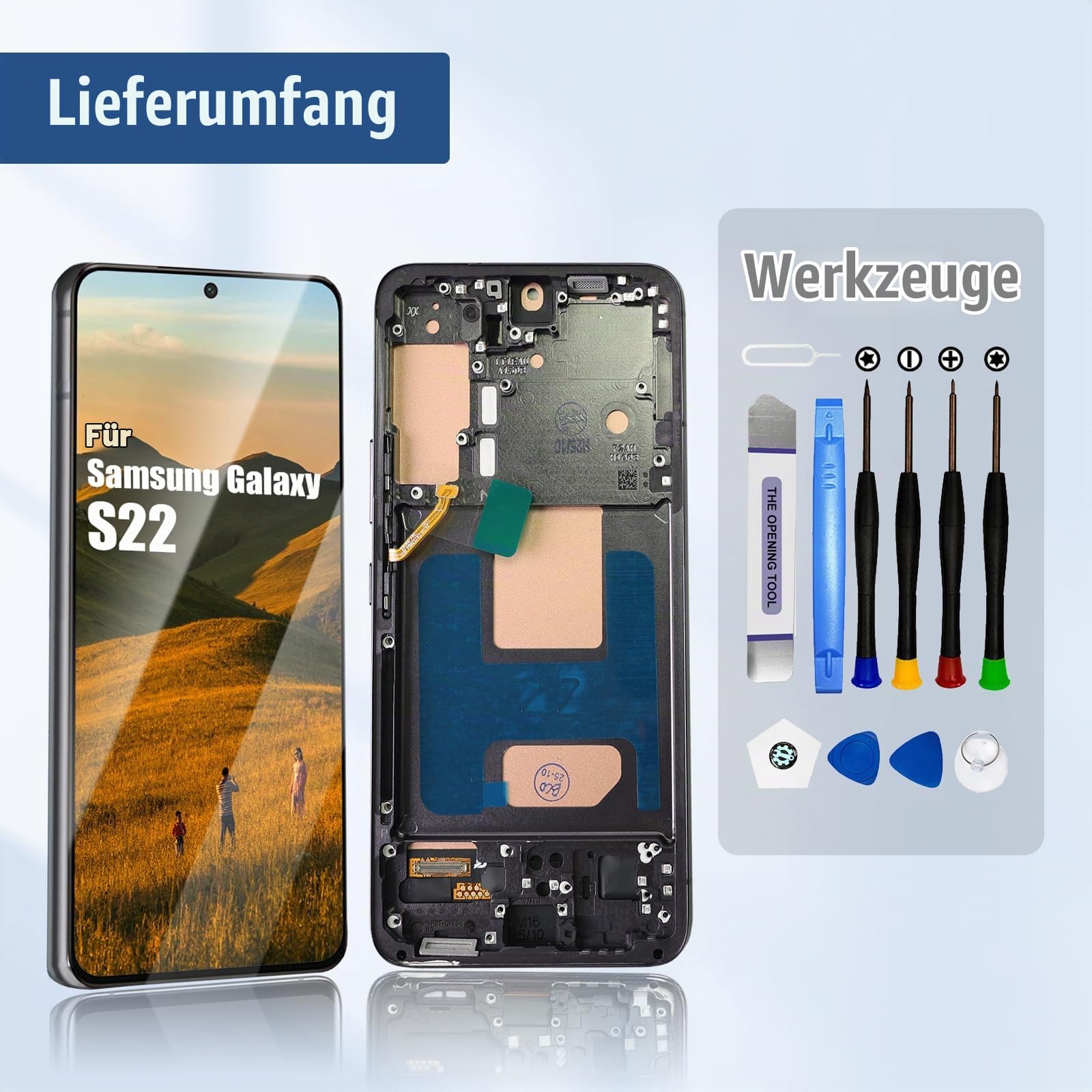 DTD Display für Samsung Galaxy S22 5G SM-S901B, SM-S901B/DS LCD Bildschirm Ersatz Touch Screen Montage mit Werkzeugen (Schwarz mit Rahmen, Ohne Fingerabdruckerkennung)